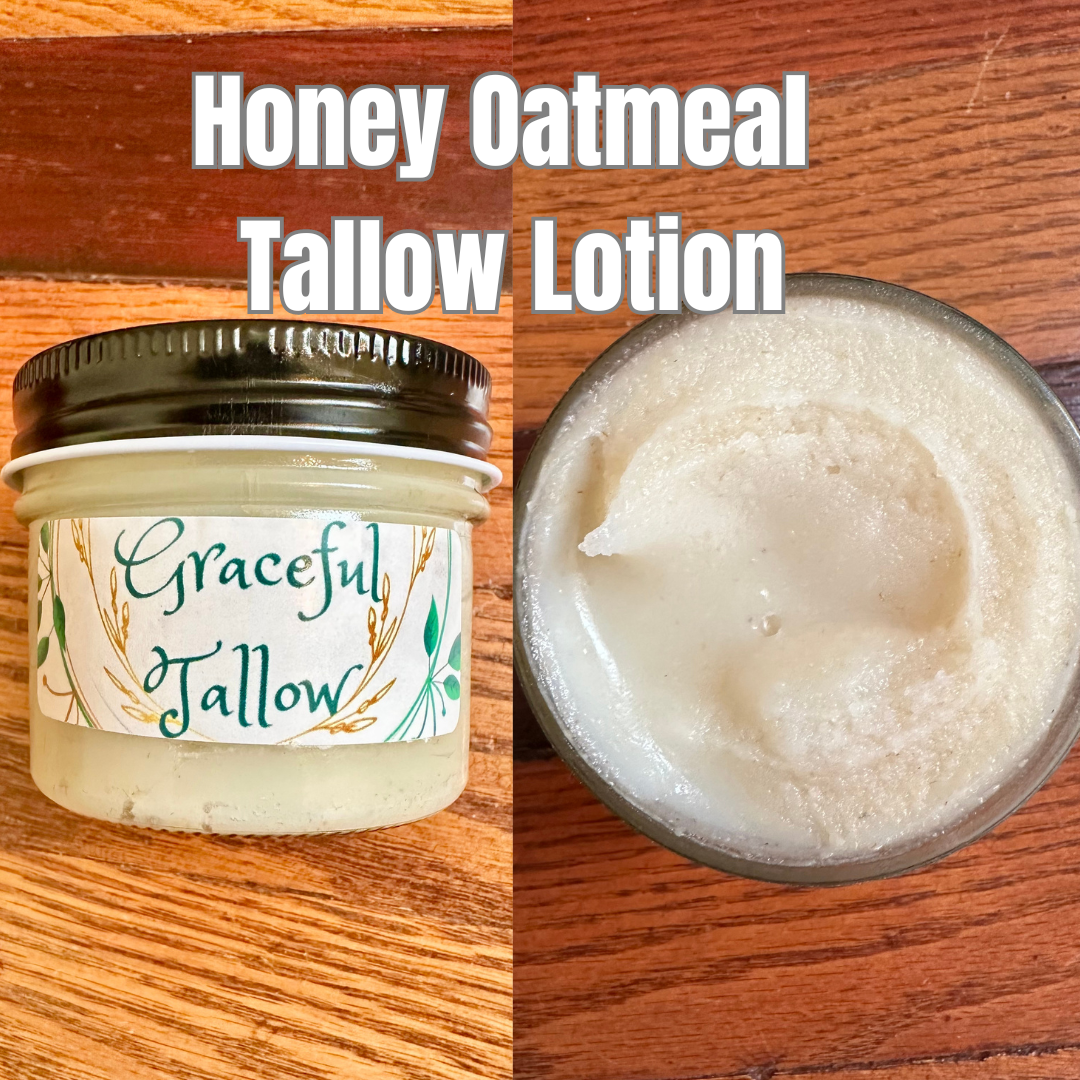 Honey Oatmeal Lotion with Tallow Non Toxic Grass Fed Beef Tallow Face & Body butter. Hydrating Moisturizing Eye Cream Anti-Itch Eczema Baby
