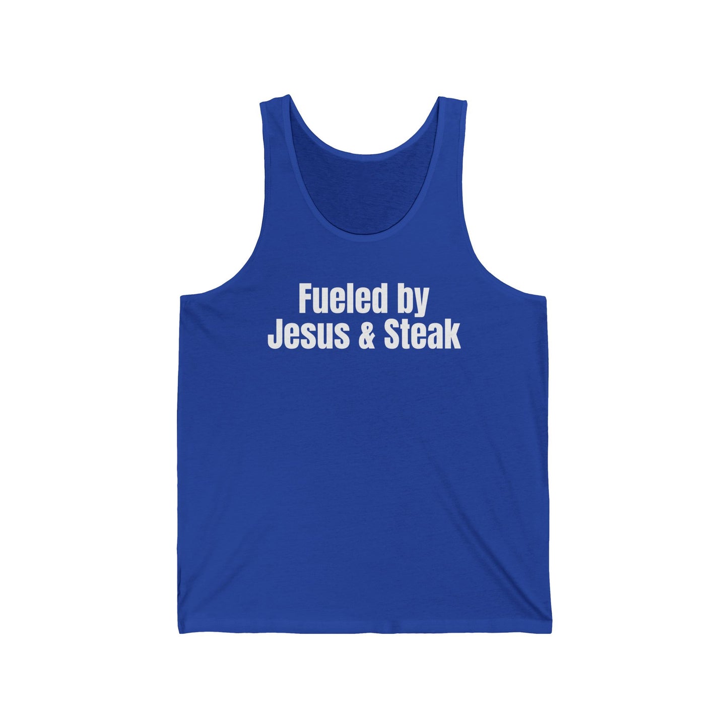 Fueled By Jesus and Steak Shirt for Christian Tank Top for the Gym Tank Tops for him gifts for her Christian Workout Shirts for Steak Lovers