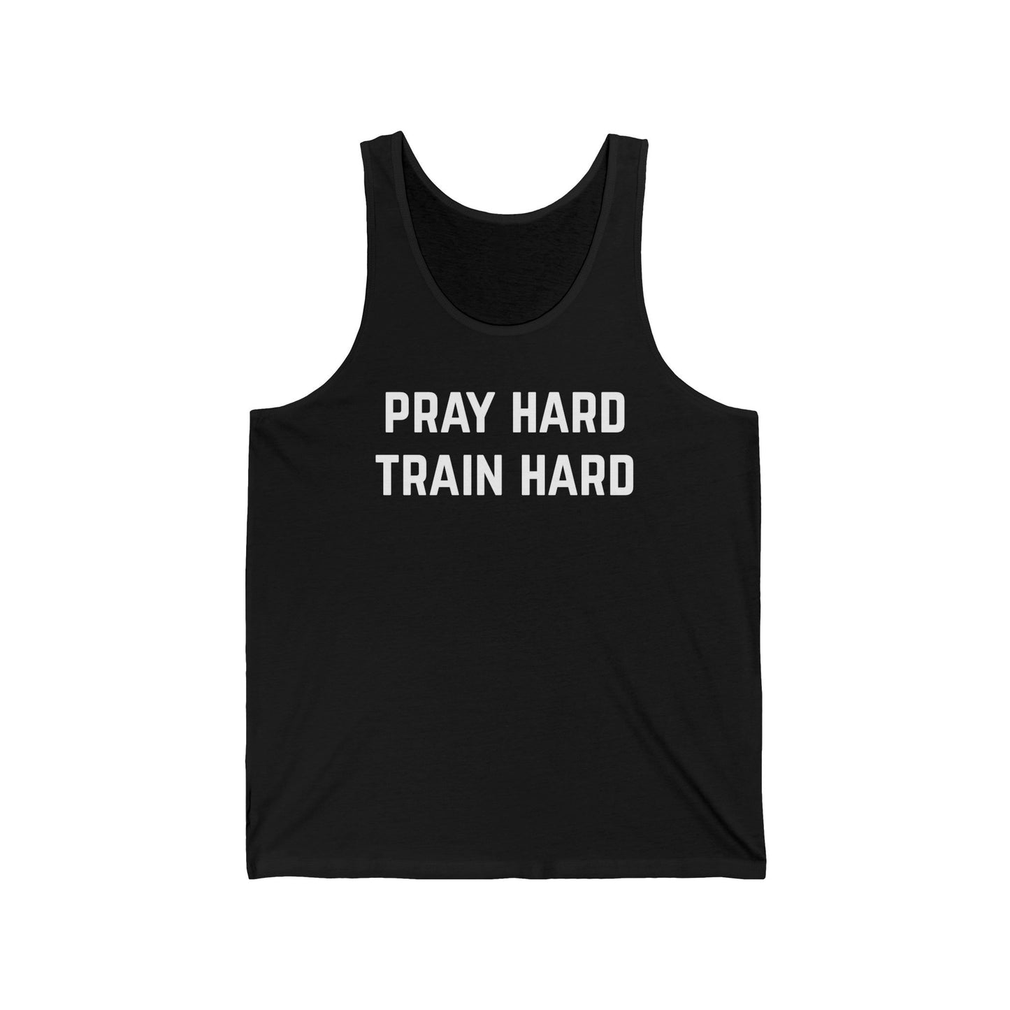Pray Hard Train Hard Unisex Workout Tank Top, Fitness Lover Gym Rat Gift, Christian Fitness Apparel Exercise Shirts