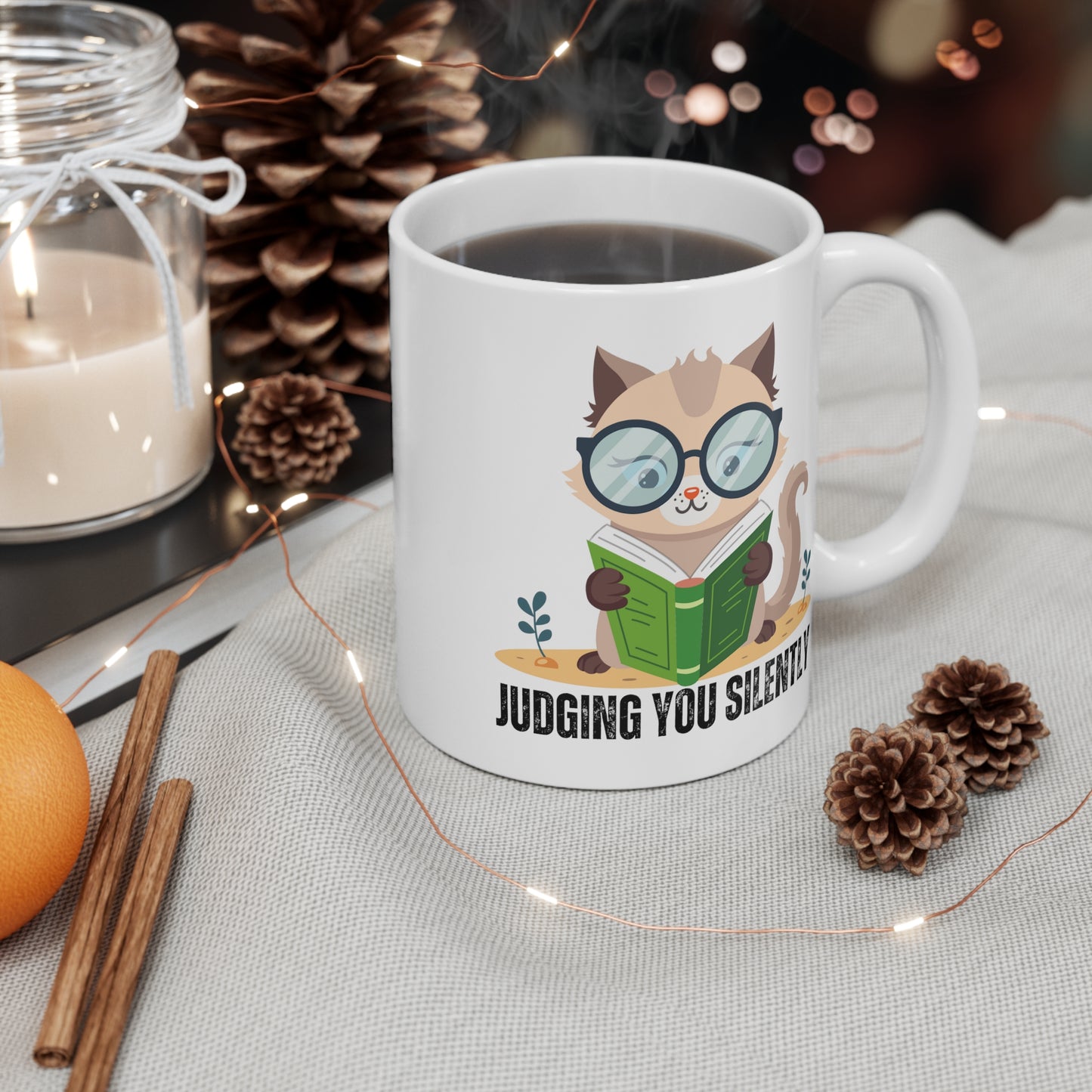 Judging You Silently Cat Mug Funny Cats Mugs for Cat Lover gift for Cat Lady Mug Funny Mug Kitten Mug Cute Kitty Cat Mug for Her gifts for Book lover