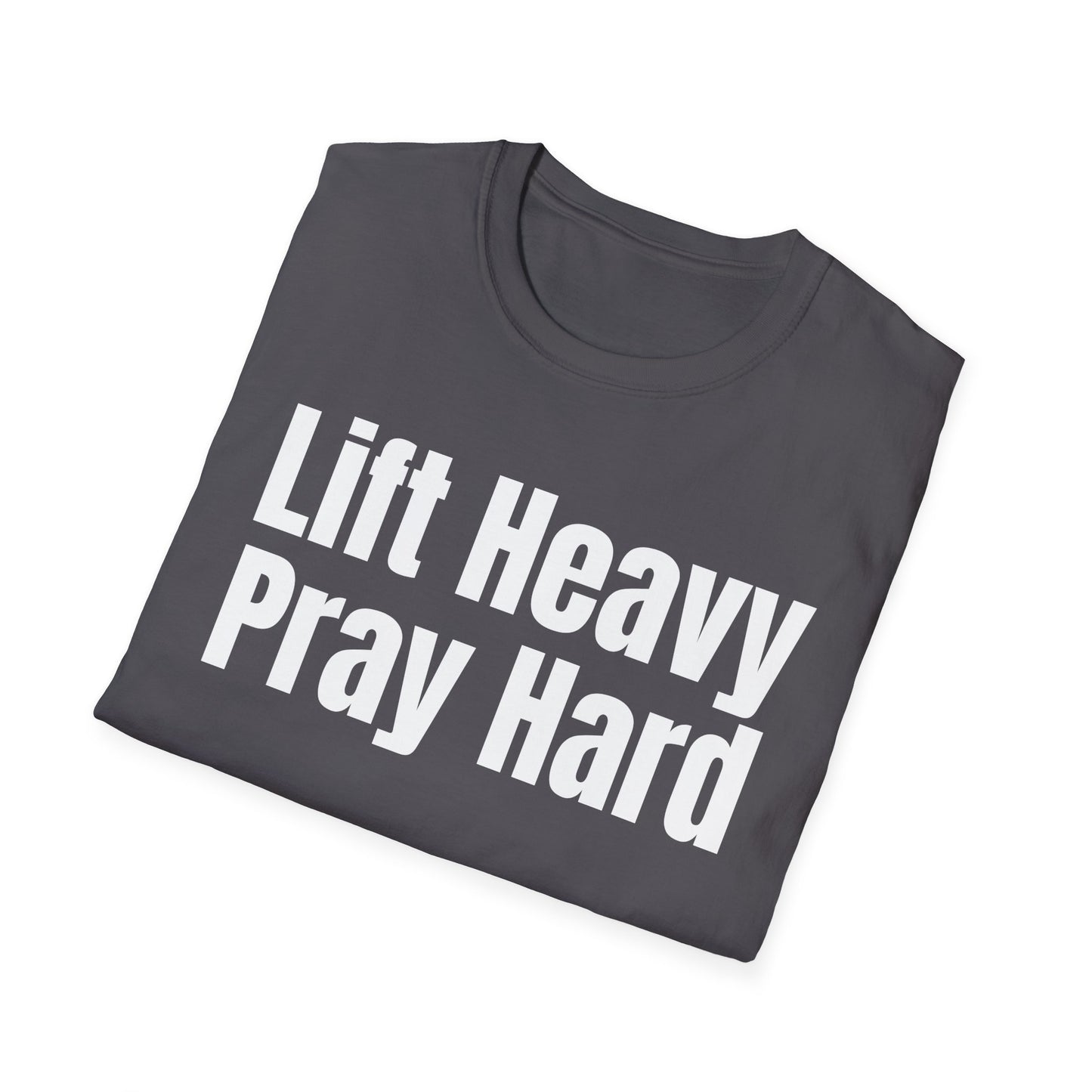 Christian Workout T-Shirt, Religious Exercise Shirt, Inspirational Gym Tee, Unisex Softstyle Top, Lift Heavy Pray Hard Apparel
