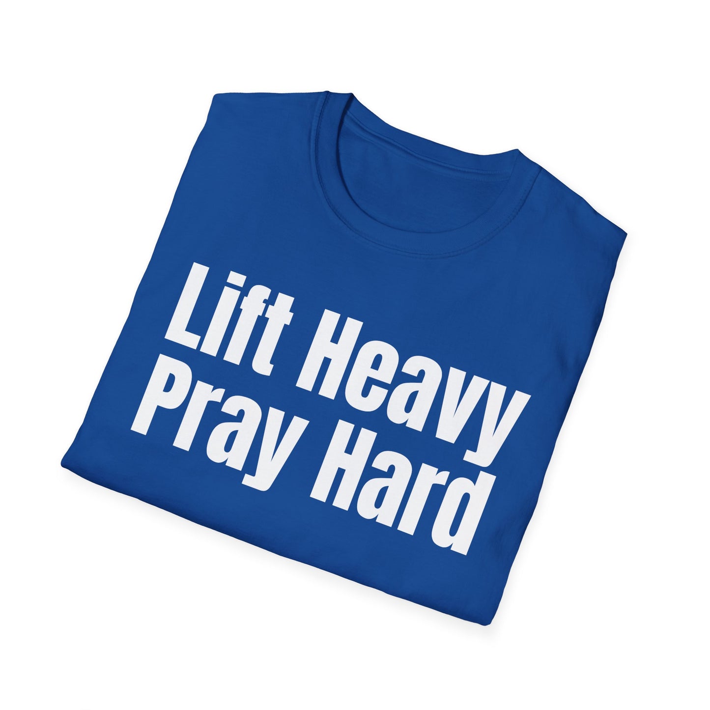 Christian Workout T-Shirt, Religious Exercise Shirt, Inspirational Gym Tee, Unisex Softstyle Top, Lift Heavy Pray Hard Apparel