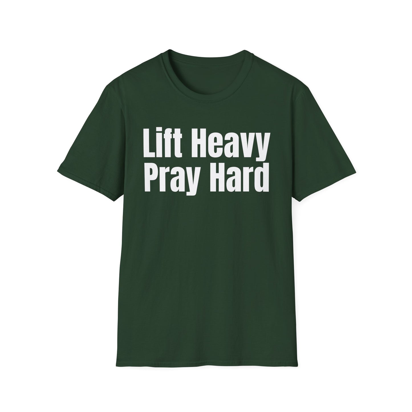 Christian Workout T-Shirt, Religious Exercise Shirt, Inspirational Gym Tee, Unisex Softstyle Top, Lift Heavy Pray Hard Apparel