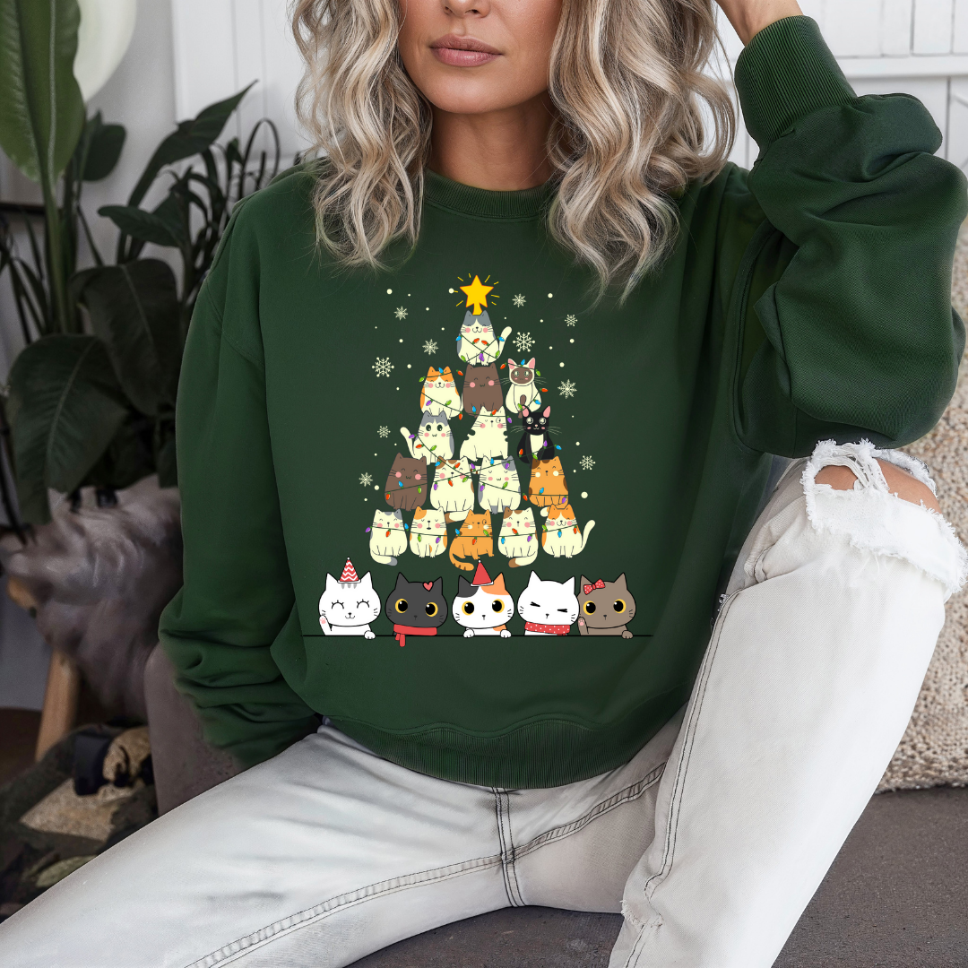 Cute Christmas Cat Sweatshirt for Christmas Lover gift for Cat Lover gifts for Christmas Party Sweater for Kitty Sweatshirts for Women