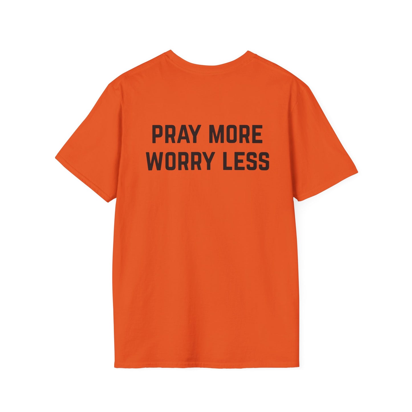 Pray More Worry Less Unisex Softstyle T-Shirt, Religious Tee, Positive Vibes Shirt, Inspirational Apparel, Faith Gift, Christian Clothing