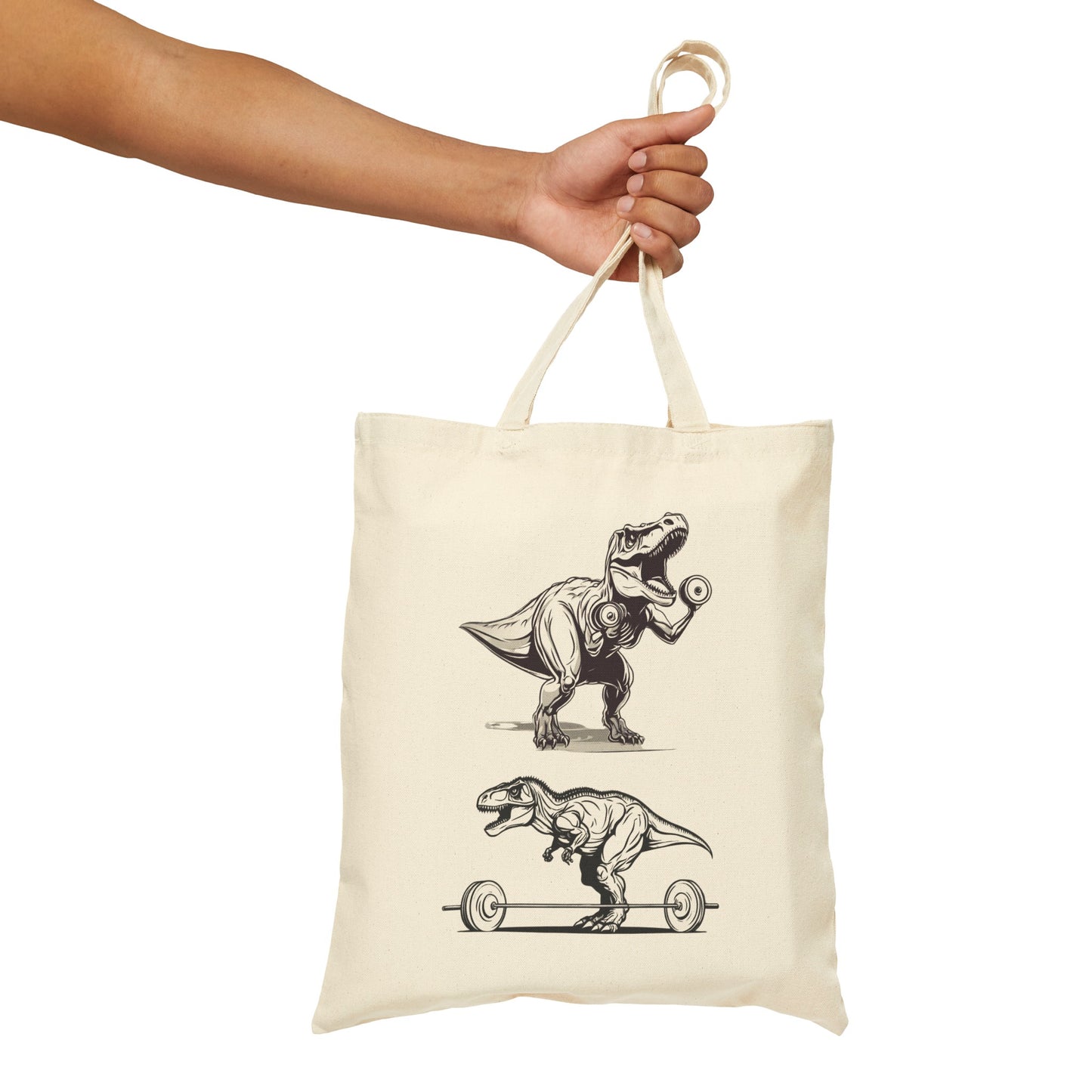 Funny Dinosaur Working Out Tote Bag T-rex Lifting Weights Canvas Tote Bag for Dinosaurs Lover gift for Gym Rat Fitness bags Workout Bag