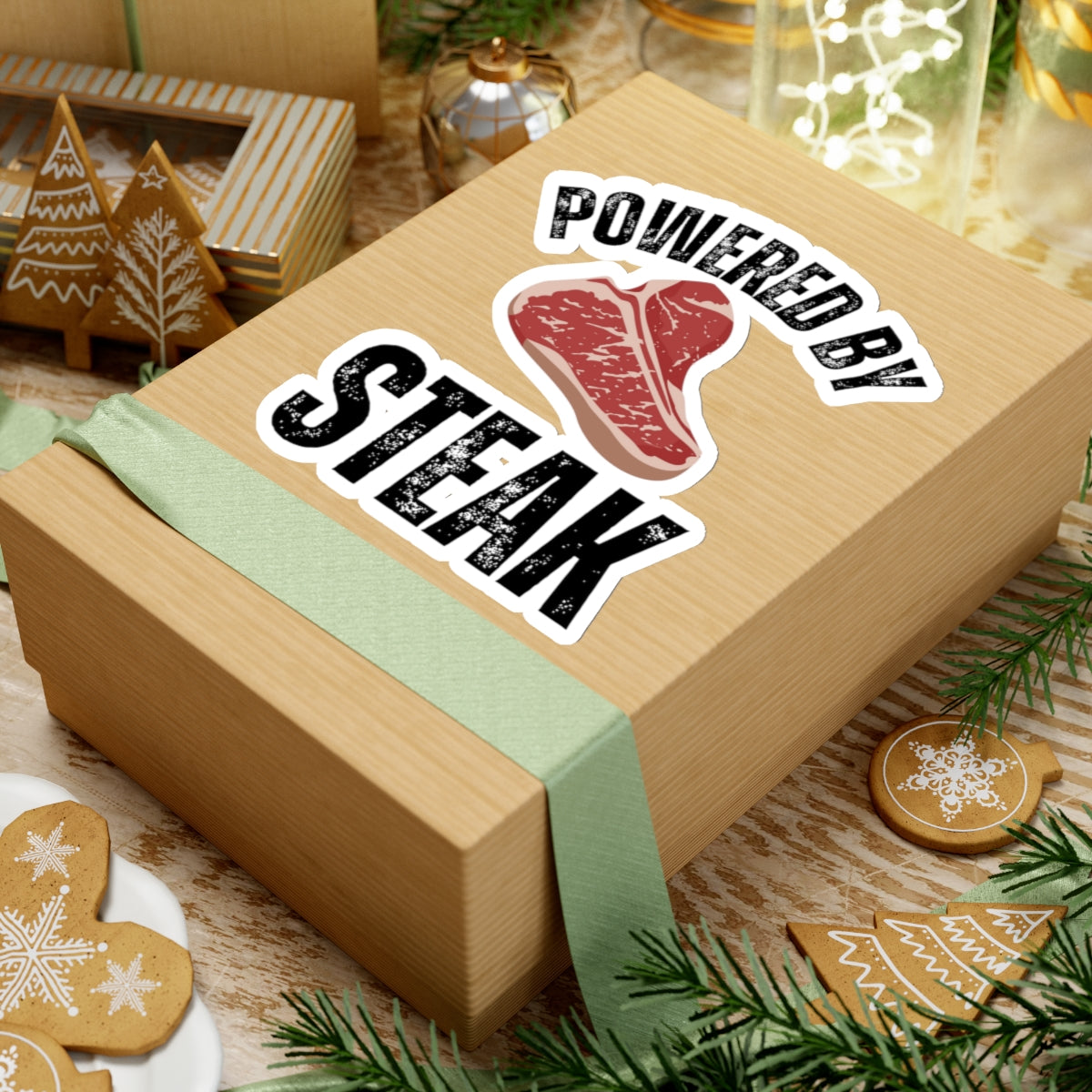 Powered by Steak Meat Lover sticker for Meat Lovers gifts Carnivore Diet sticker for Grilling gift for BBQ Barbecue Steak Lover gift