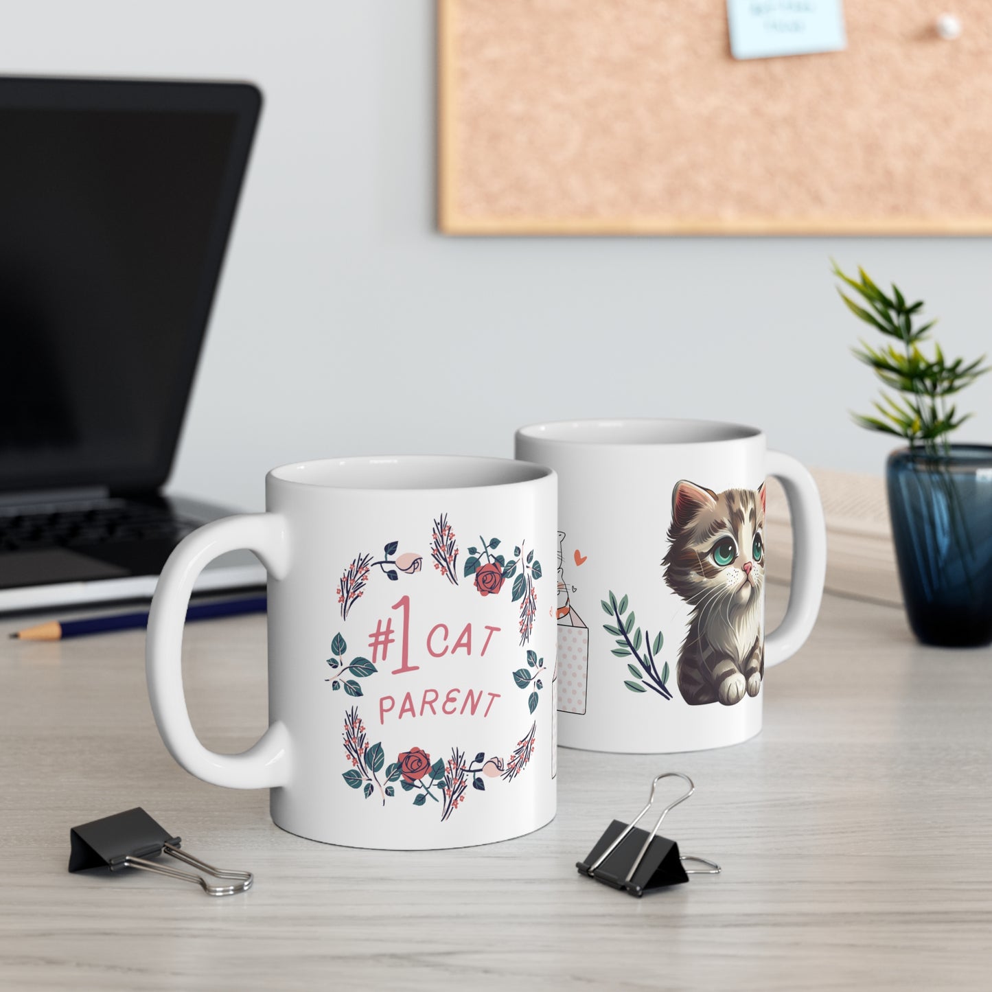 #1 Cat Parent Mugs Cat Mom Mug for Cat Lover gifts for Cat Moms Mug Number One Cat Parent Mug Cute Floral Cat Mug gift for Her