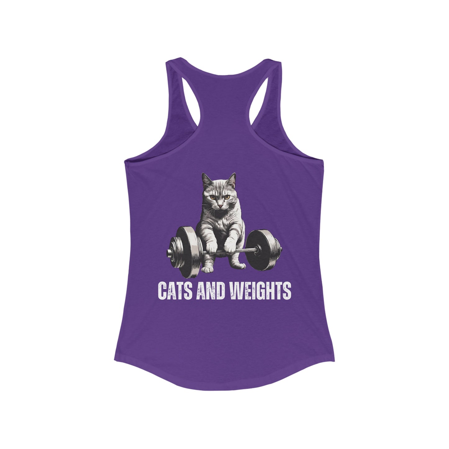BACK DESIGN Cats and Weights Tank Top Cats Lifting Weights Powerlifting Kitty Tank Tops