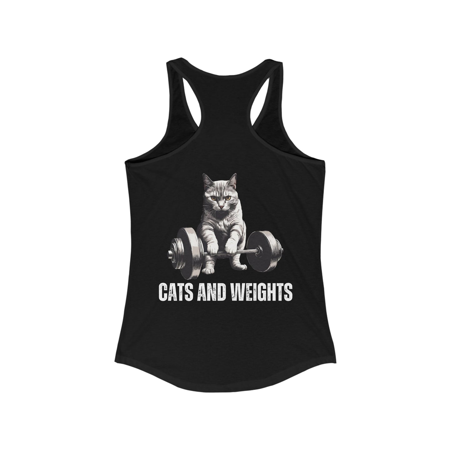 BACK DESIGN Cats and Weights Tank Top Cats Lifting Weights Powerlifting Kitty Tank Tops