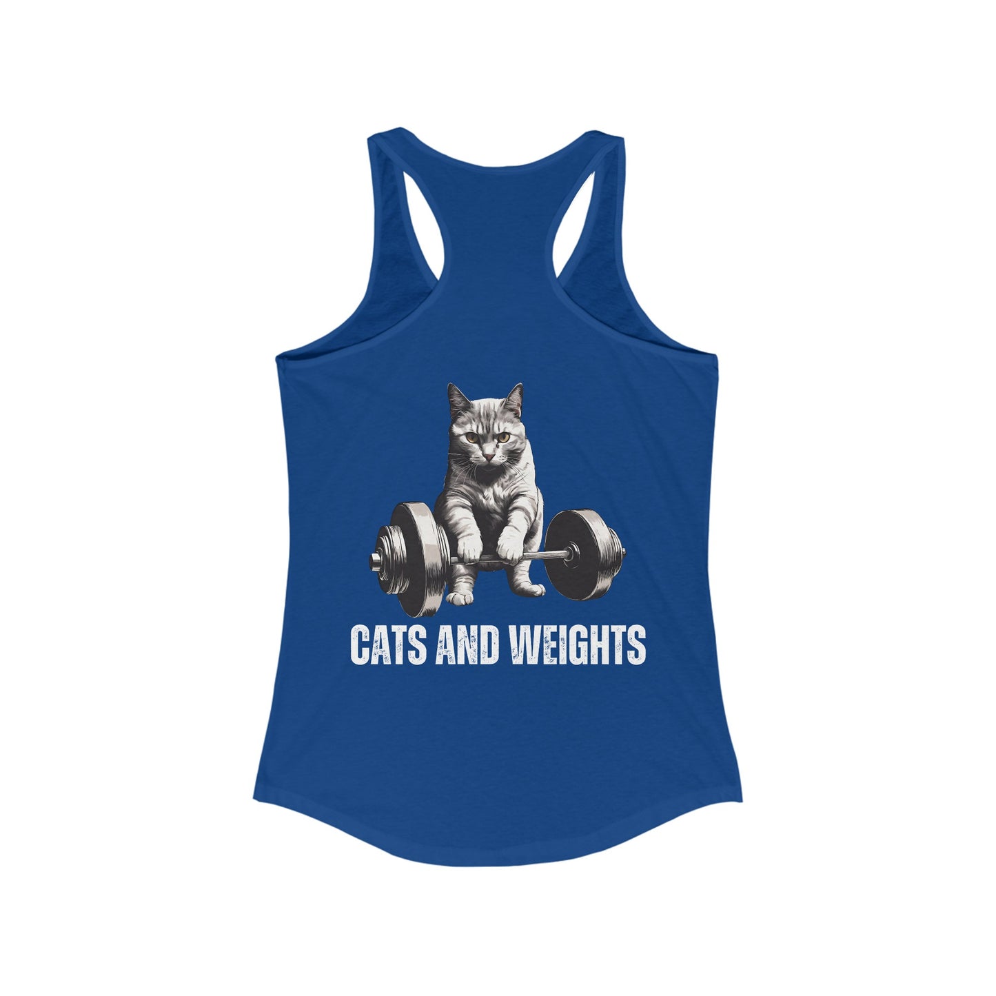 BACK DESIGN Cats and Weights Tank Top Cats Lifting Weights Powerlifting Kitty Tank Tops