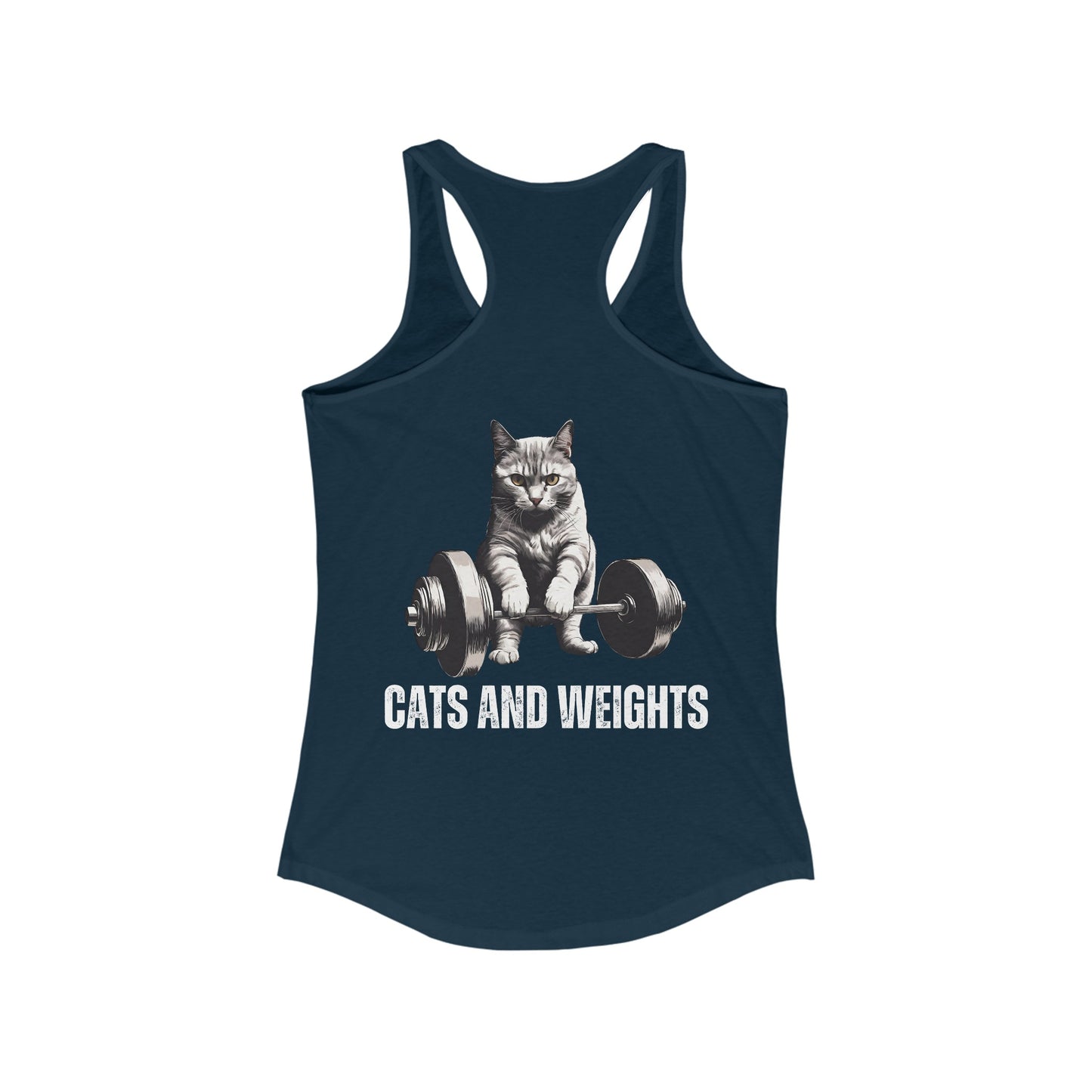 BACK DESIGN Cats and Weights Tank Top Cats Lifting Weights Powerlifting Kitty Tank Tops
