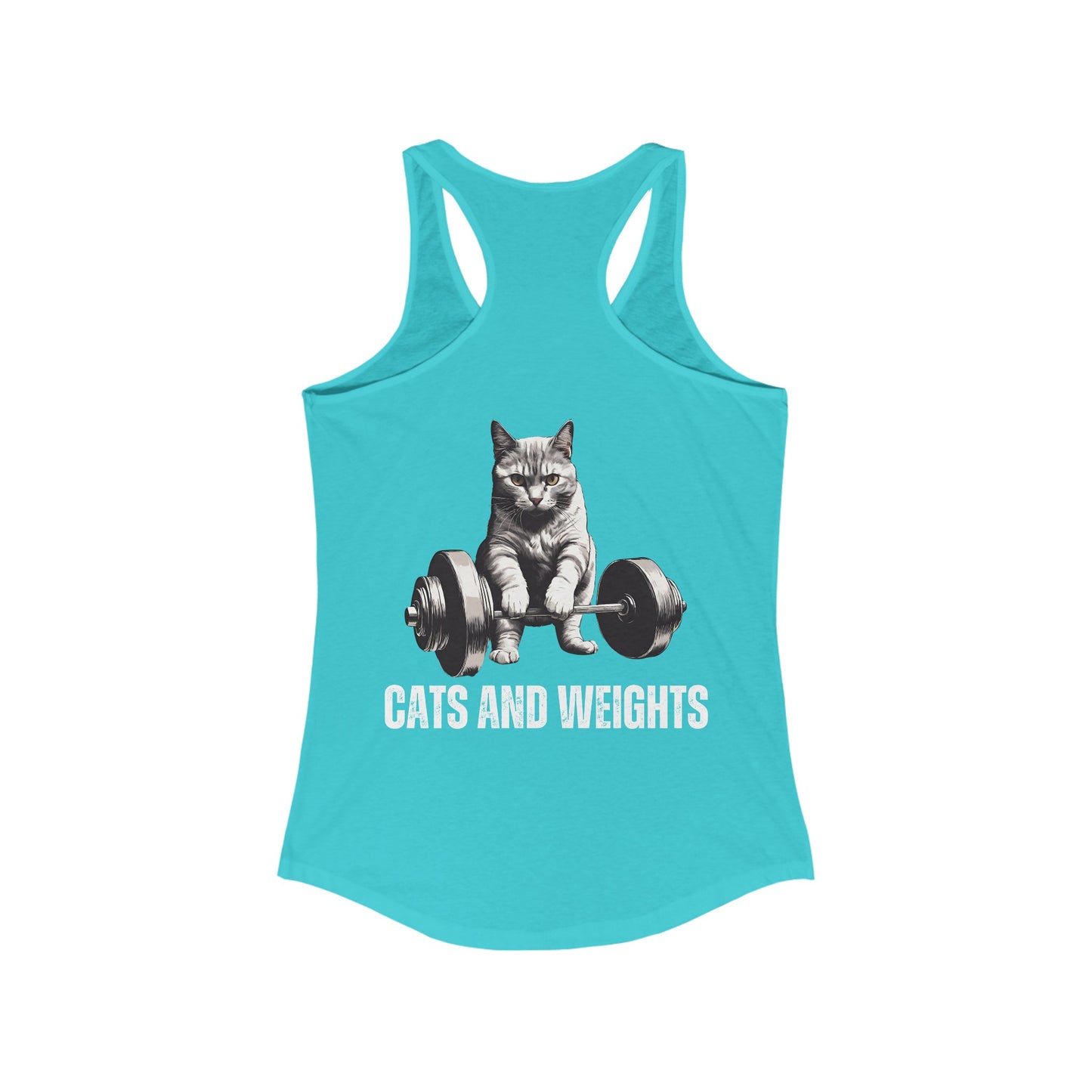 BACK DESIGN Cats and Weights Tank Top Cats Lifting Weights Powerlifting Kitty Tank Tops