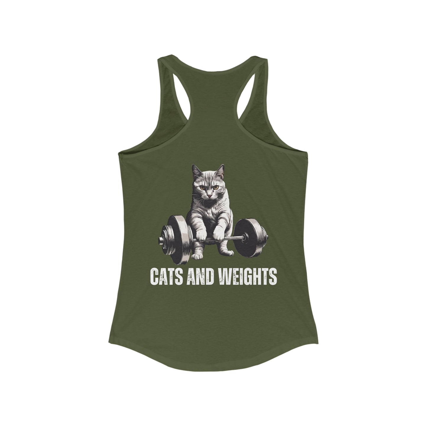 BACK DESIGN Cats and Weights Tank Top Cats Lifting Weights Powerlifting Kitty Tank Tops