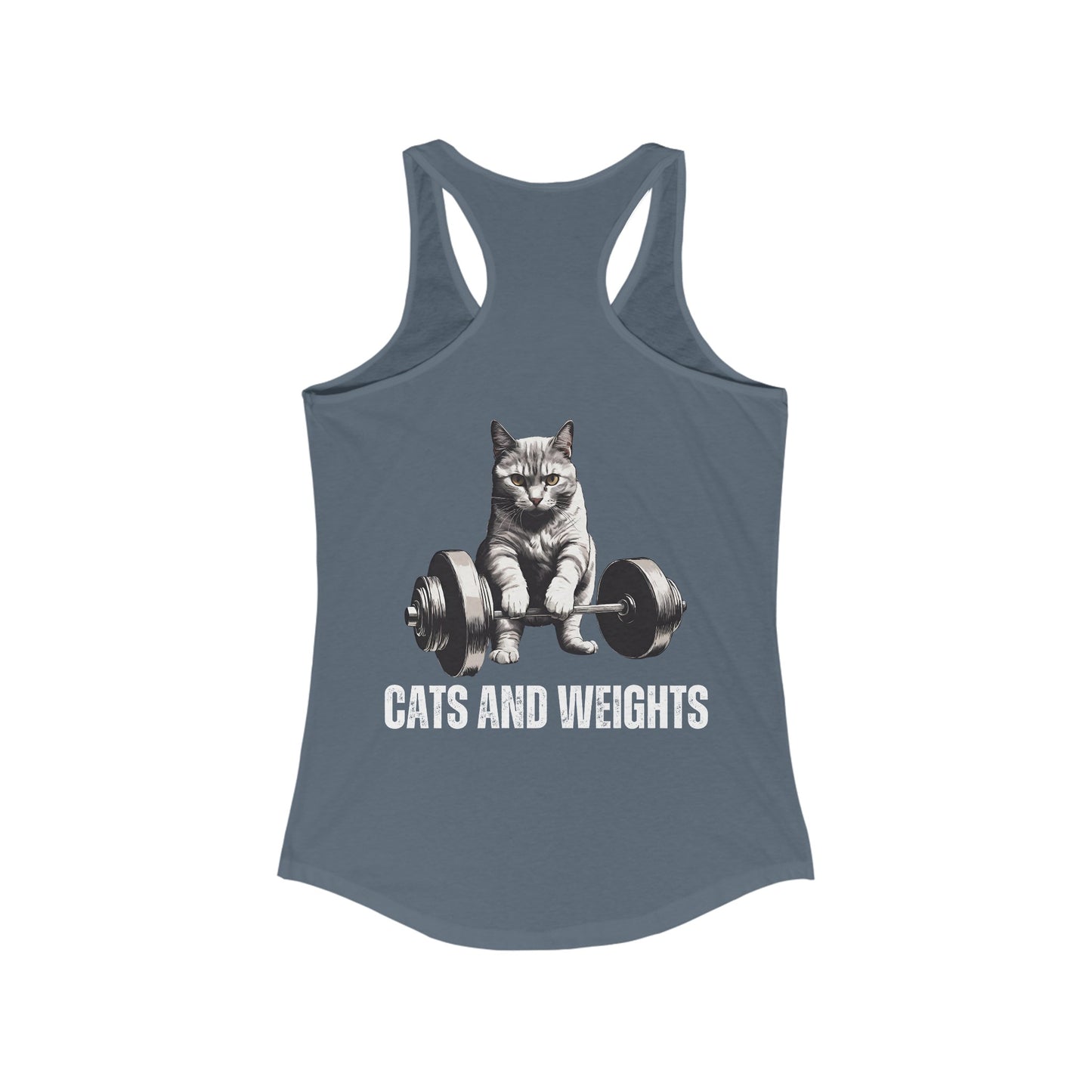 BACK DESIGN Cats and Weights Tank Top Cats Lifting Weights Powerlifting Kitty Tank Tops