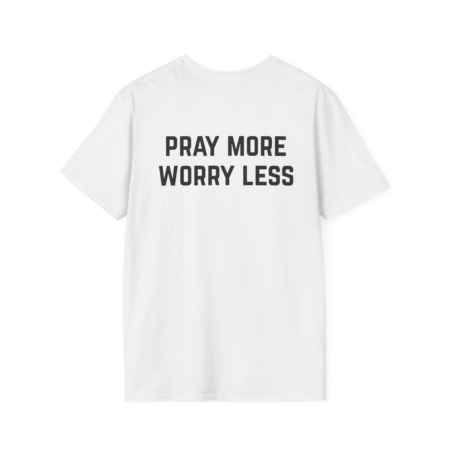 Pray More Worry Less Unisex Softstyle T-Shirt, Religious Tee, Positive Vibes Shirt, Inspirational Apparel, Faith Gift, Christian Clothing