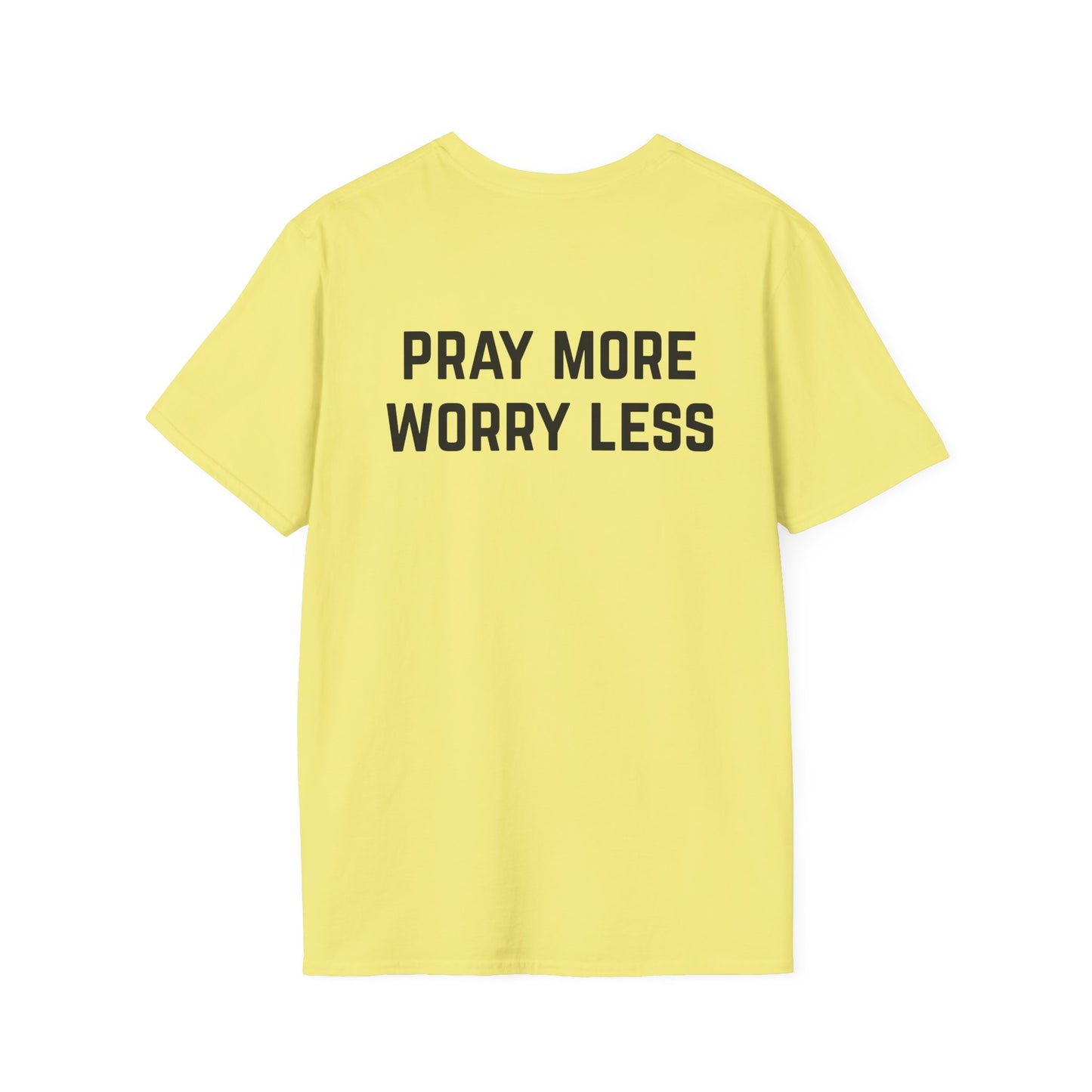Pray More Worry Less Unisex Softstyle T-Shirt, Religious Tee, Positive Vibes Shirt, Inspirational Apparel, Faith Gift, Christian Clothing