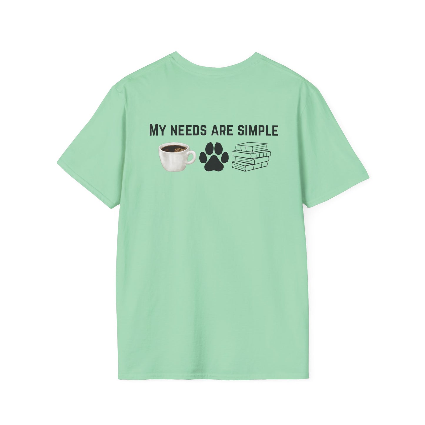 Bookworm Coffee and Dogs Unisex Softstyle T-Shirt, Dog Lover Tee, Book Lover Gift, Simple Life Shirt