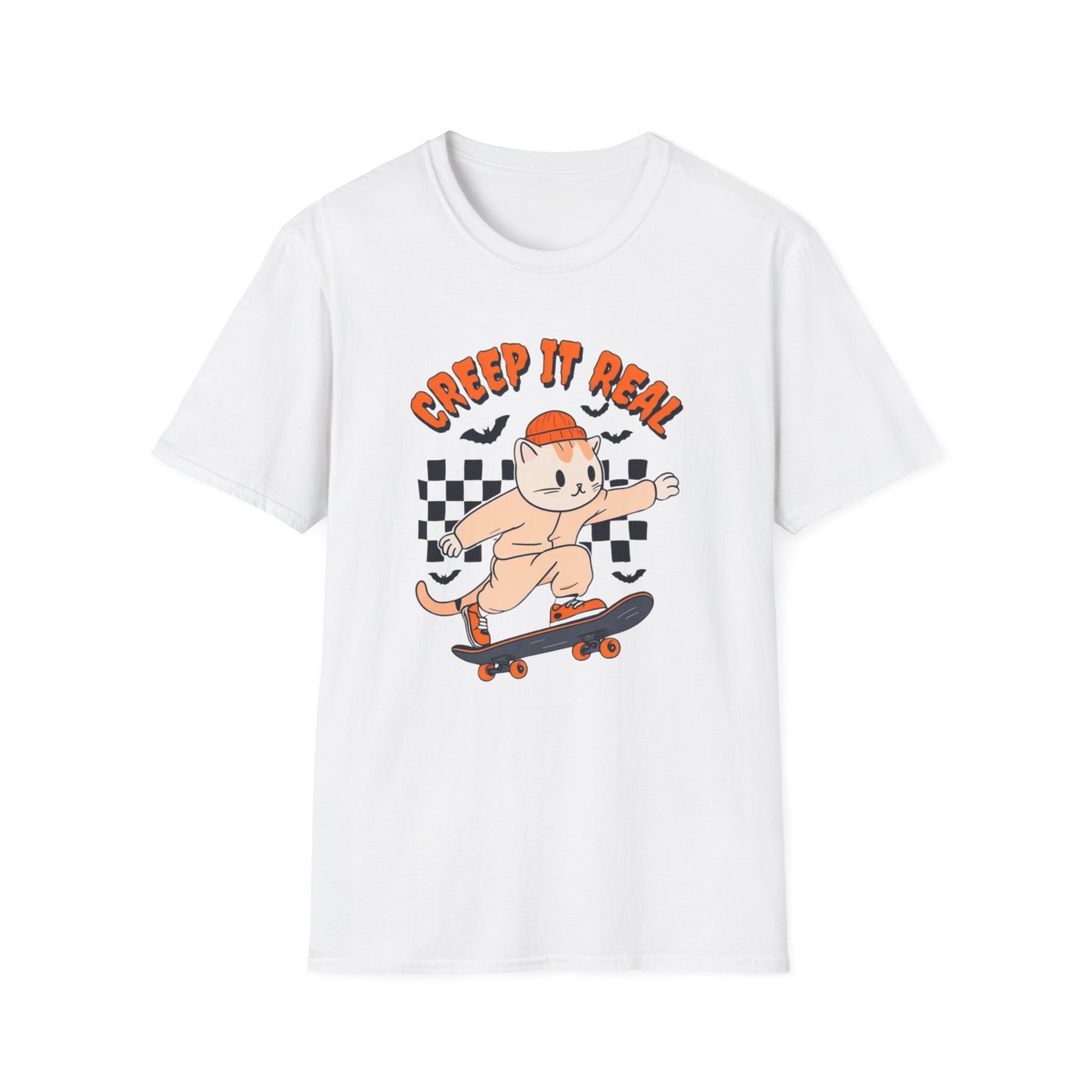 Creep It Real Tshirt Halloween T-shirt Ghost Skateboarding Shirt Halloween T Shirt for Skater gift for Cat Lover gifts Cat Halloween T-shirt