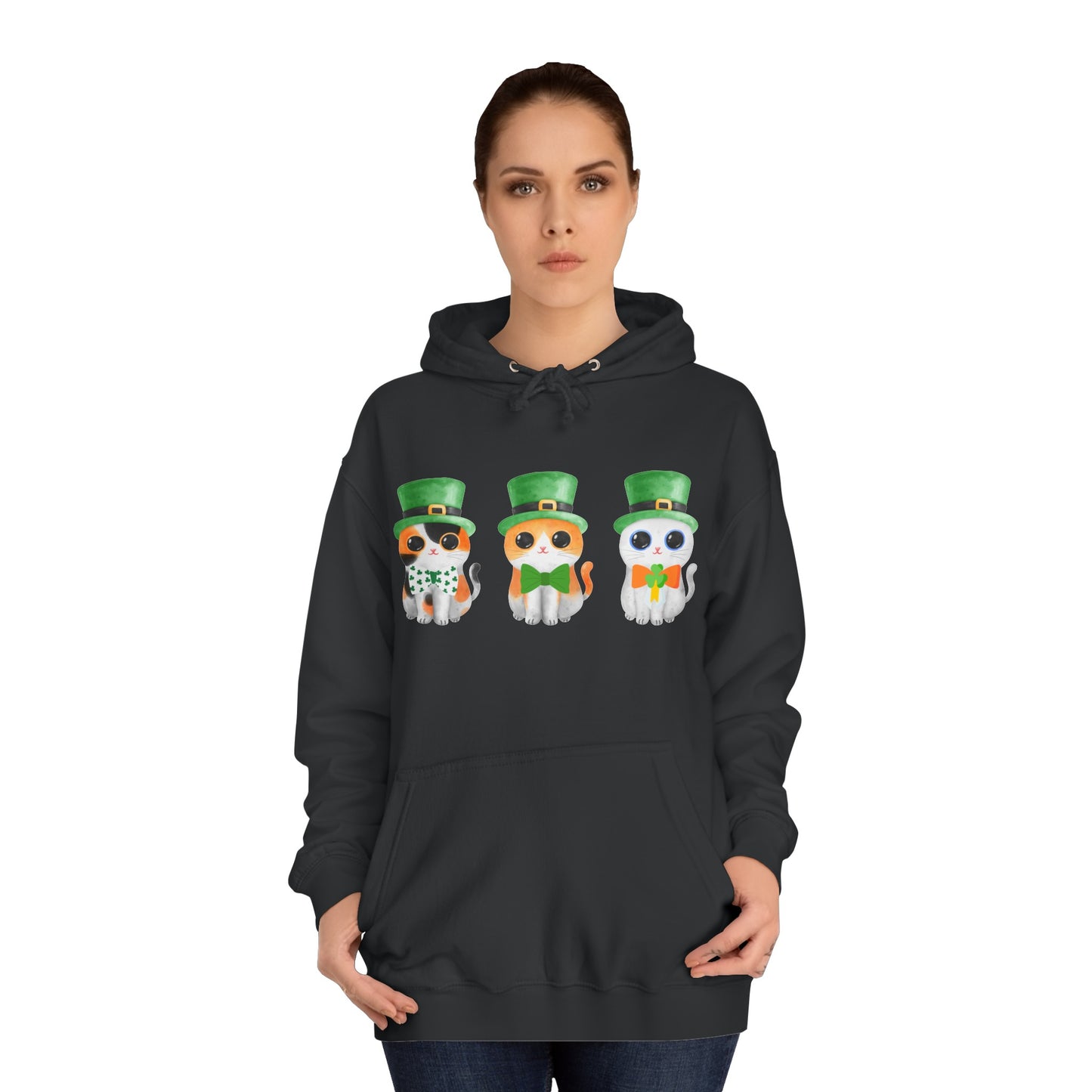 Funny Cat Hoodie for St Patricks Day Hoodie for Cat Lover gift for Her Hoodies for Cat Mom gifts Cats wearing bowties pullover sweatshirt