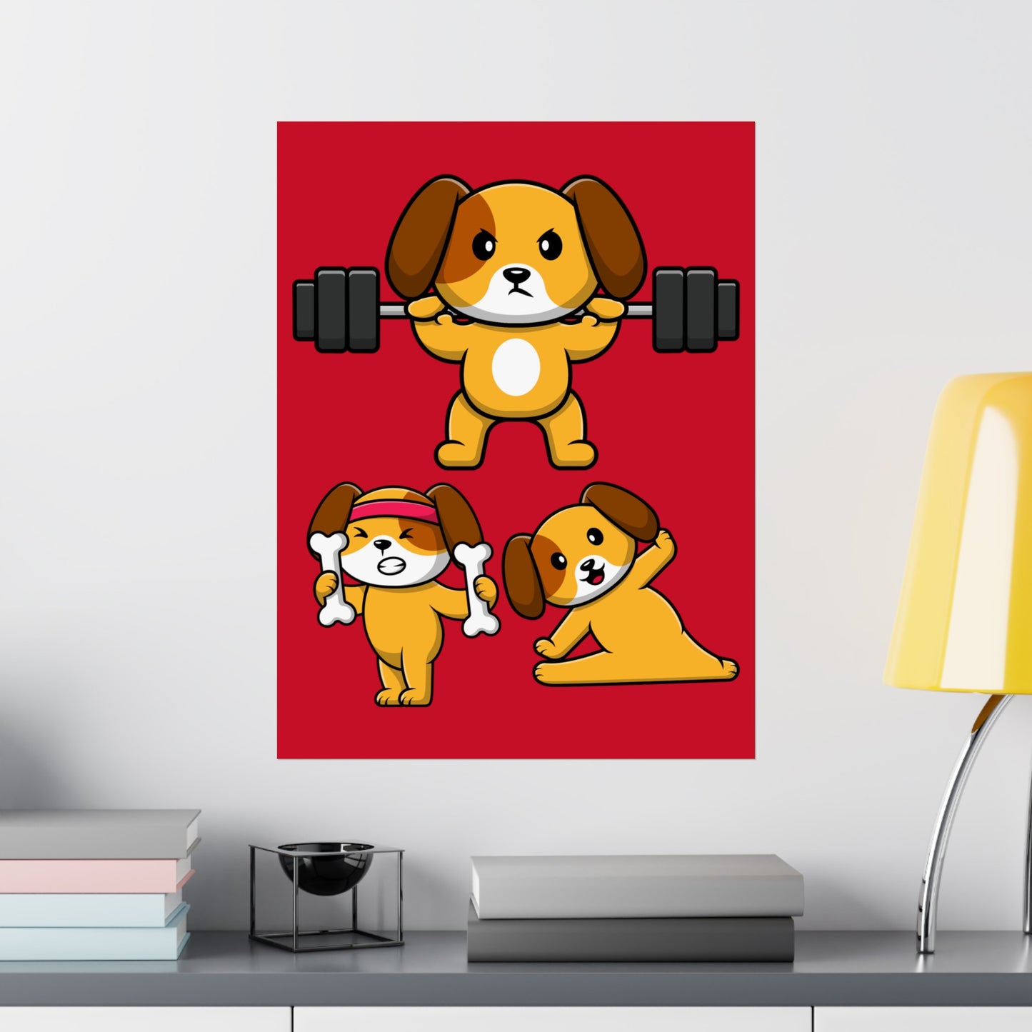 Gym Poster Funny Dog Lifting Weights Dogs Working Out Posters Powerlifting Puppy Poster for Workout Lover Gym Rat Home Gym Decor Wall Art