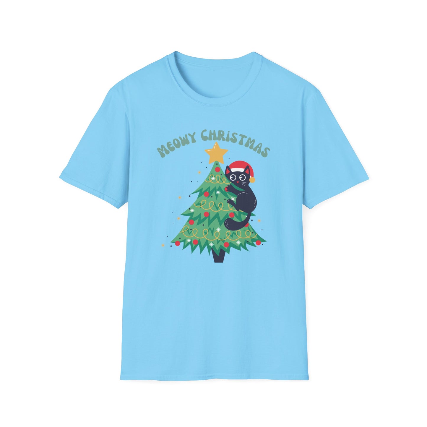 Meowy Christmas Shirt for Cat Christmas present for Cat Lover TShirts Black Cat Tshirt Christmas Cat Tree T-shirts for her gifts for Holiday