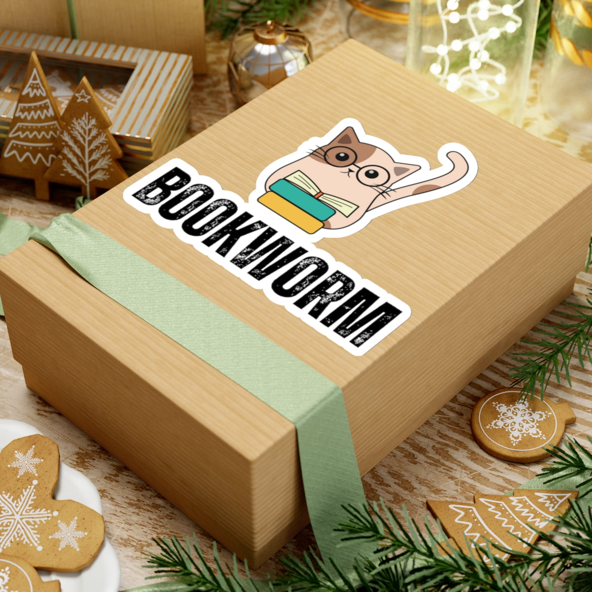 BOOKWORM Sticker for Cat Lover gift for Book Lover gifts for Cat Mom Bookish Stickers Cute Cat reading books