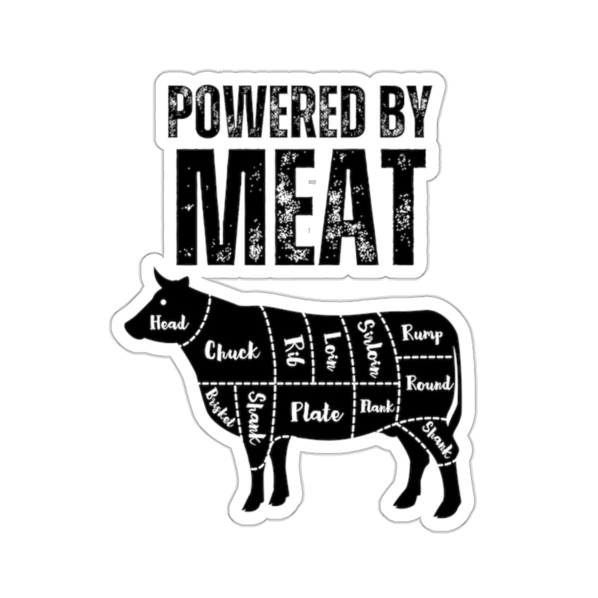 Powered By Meat Funny Cow Sticker for Carnivore gift for Meat Lovers gifts for bbq lover grilling sticker food stickers foodie gifts