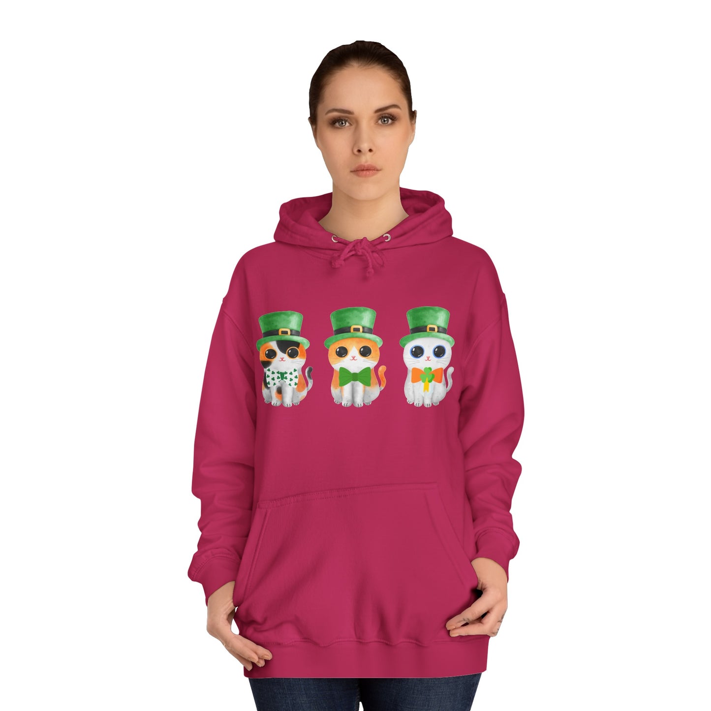 Funny Cat Hoodie for St Patricks Day Hoodie for Cat Lover gift for Her Hoodies for Cat Mom gifts Cats wearing bowties pullover sweatshirt