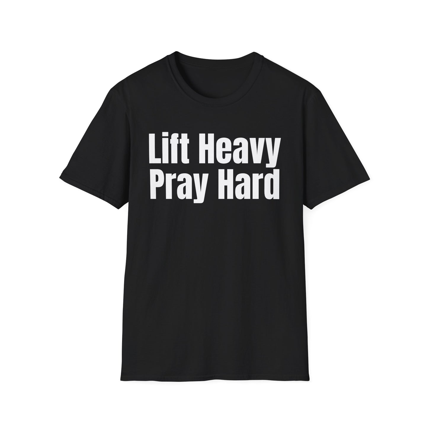 Christian Workout T-Shirt, Religious Exercise Shirt, Inspirational Gym Tee, Unisex Softstyle Top, Lift Heavy Pray Hard Apparel