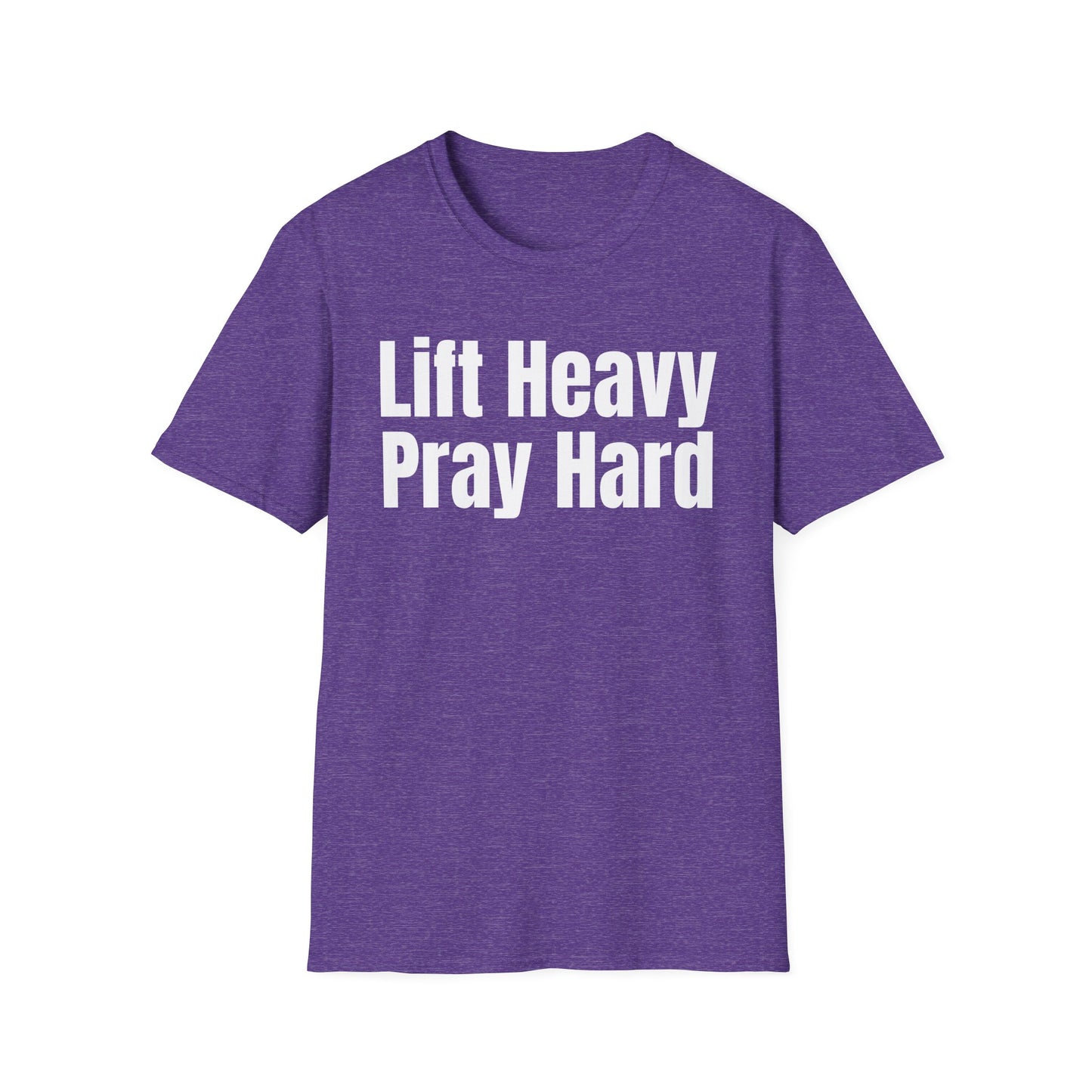 Christian Workout T-Shirt, Religious Exercise Shirt, Inspirational Gym Tee, Unisex Softstyle Top, Lift Heavy Pray Hard Apparel