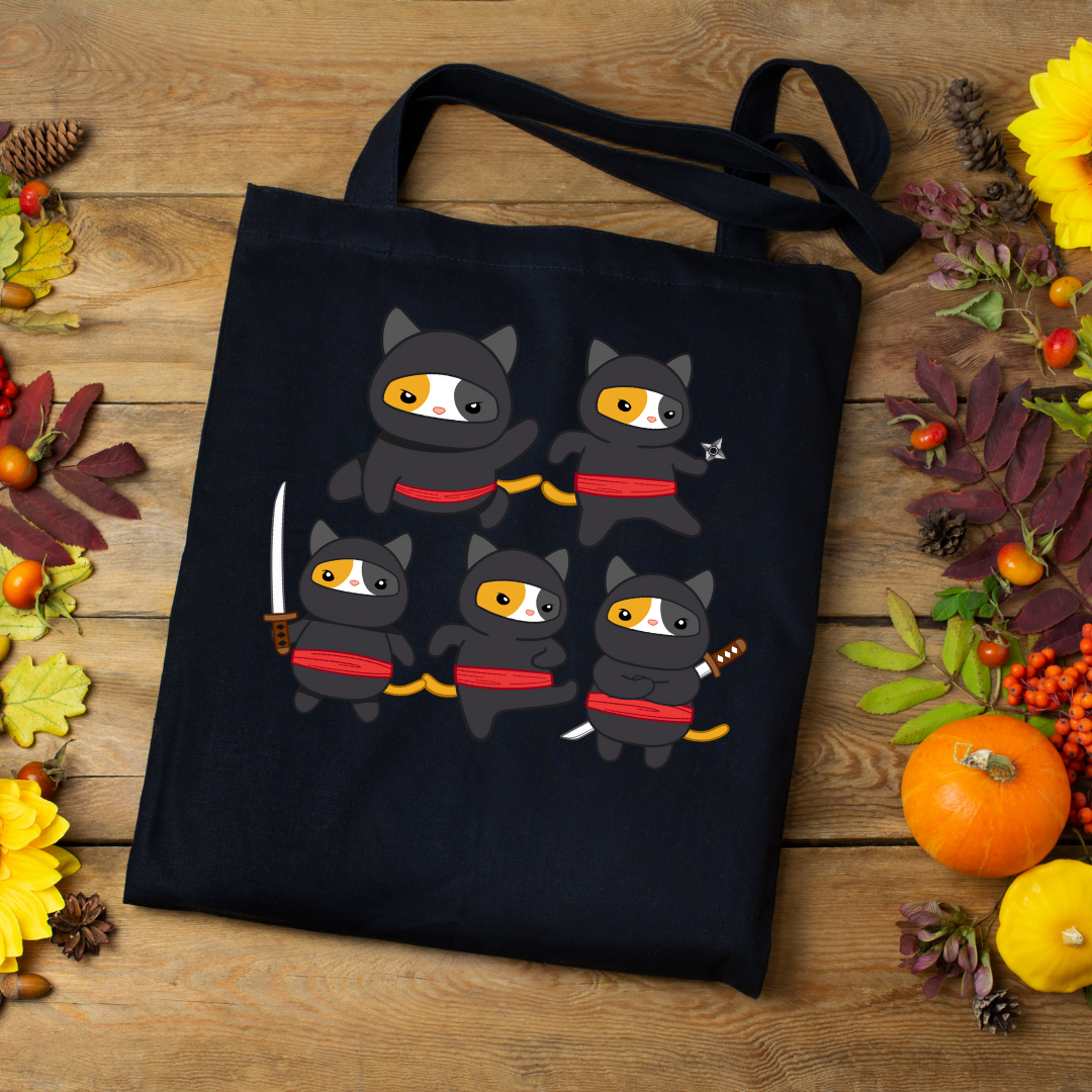 Funny Ninja Cat Tote Bag for Cat Lover gift for Her Samurai Cats Bags for Kitty Mom gifts for Cat Dad Funny gifts for Friend