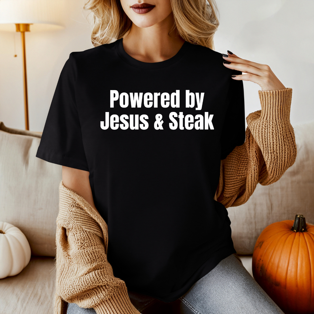 Jesus and Seak T Shirt for Gym Shirts for Christian gifts for Gym Lovers gift Religious Christian T-Shirt for Meat Lovers, Jesus-Powered Tee