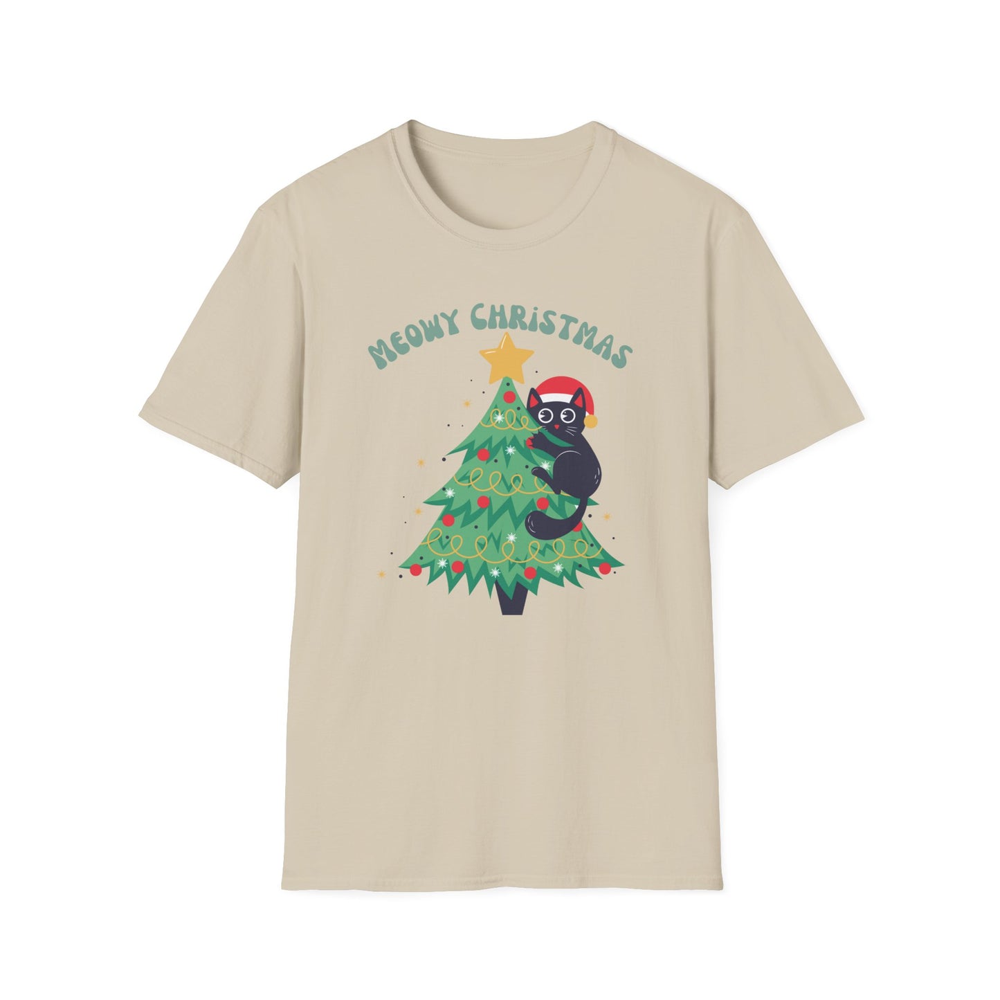 Meowy Christmas Shirt for Cat Christmas present for Cat Lover TShirts Black Cat Tshirt Christmas Cat Tree T-shirts for her gifts for Holiday