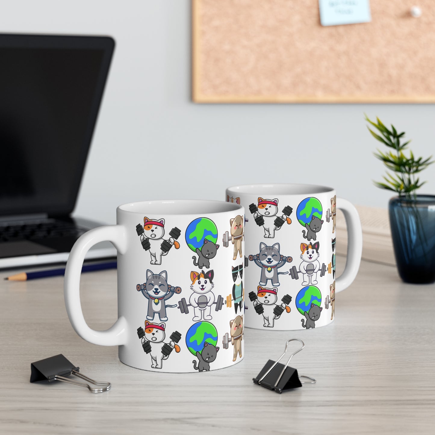 Funny Cat Gym Mug for Cat Love gift of Cute Cat Coffee Mug for Cat mom gift for Her, Cats Working out Coffee Cup 110z