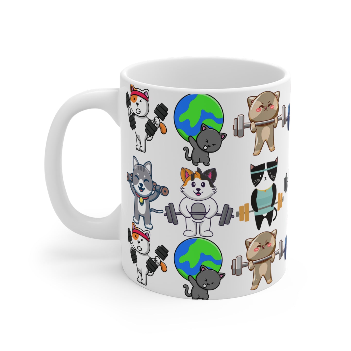 Funny Cat Gym Mug for Cat Love gift of Cute Cat Coffee Mug for Cat mom gift for Her, Cats Working out Coffee Cup 110z