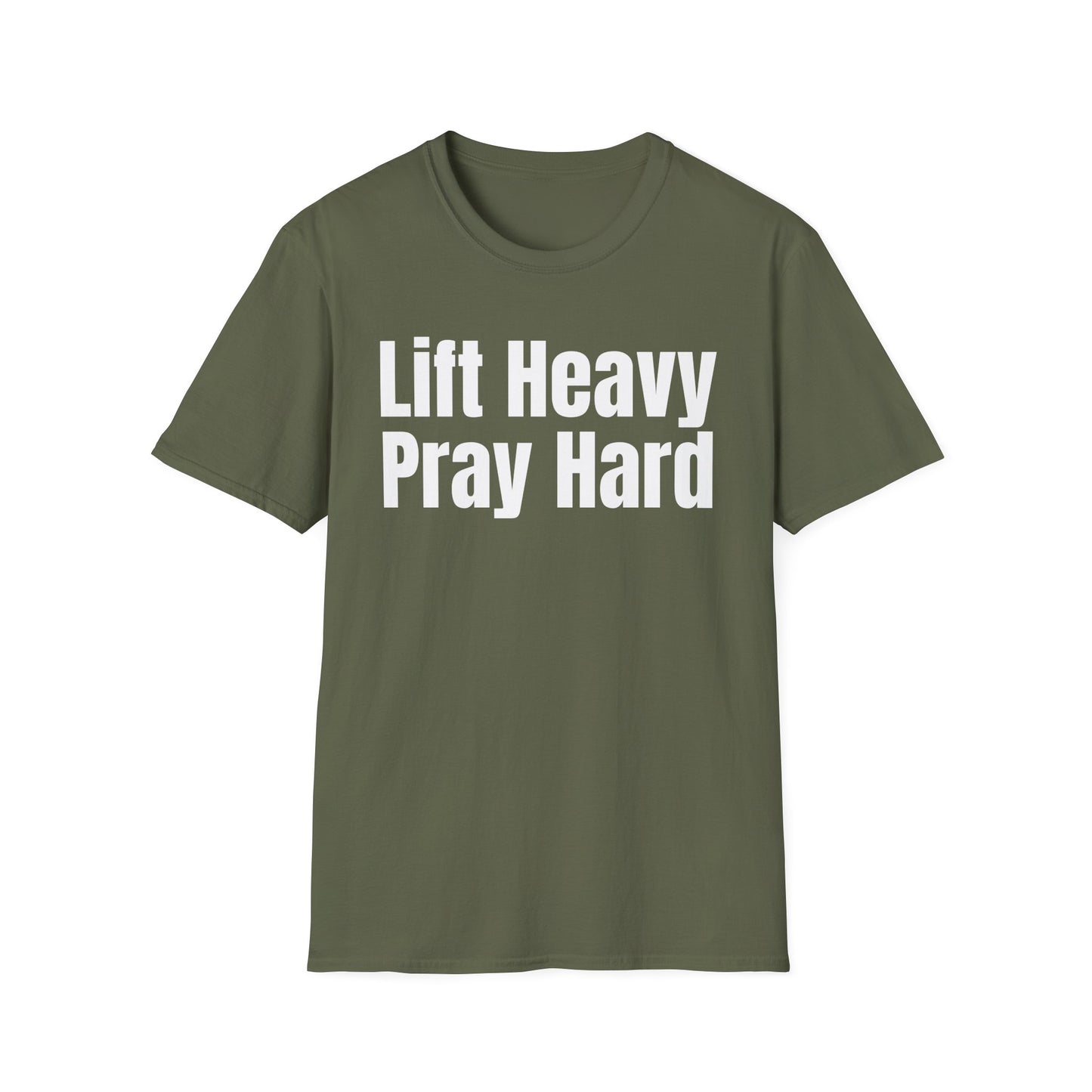 Christian Workout T-Shirt, Religious Exercise Shirt, Inspirational Gym Tee, Unisex Softstyle Top, Lift Heavy Pray Hard Apparel