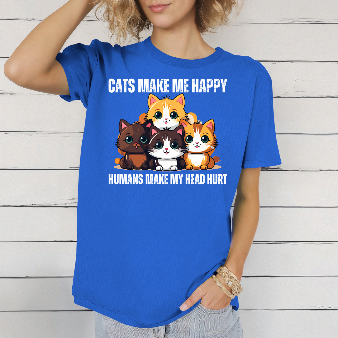 Funny Kitten Shirt for Cat Lover gift for Cat Mom T Shirts Cute Kitty T-shirt for Cat Addict gifts Cats Make Me Happy Humans Make My Head Hurt