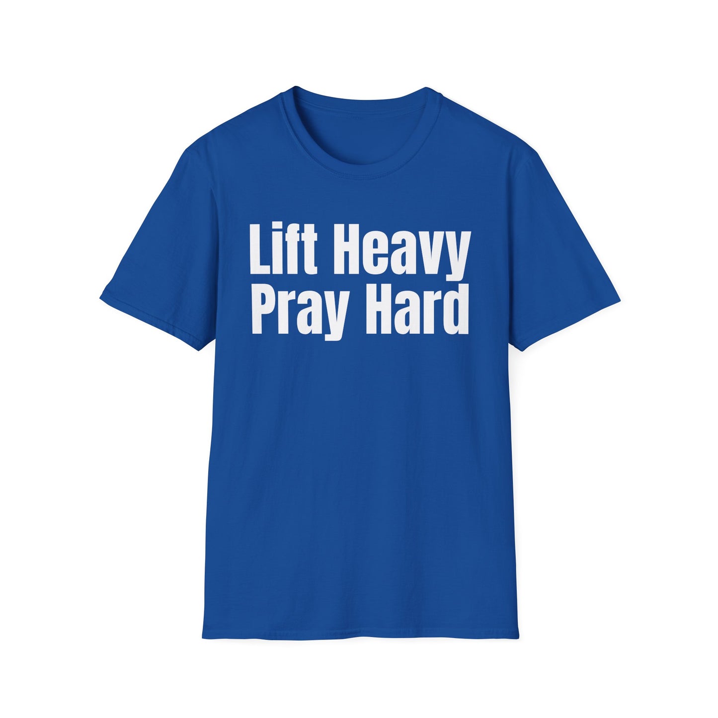 Christian Workout T-Shirt, Religious Exercise Shirt, Inspirational Gym Tee, Unisex Softstyle Top, Lift Heavy Pray Hard Apparel