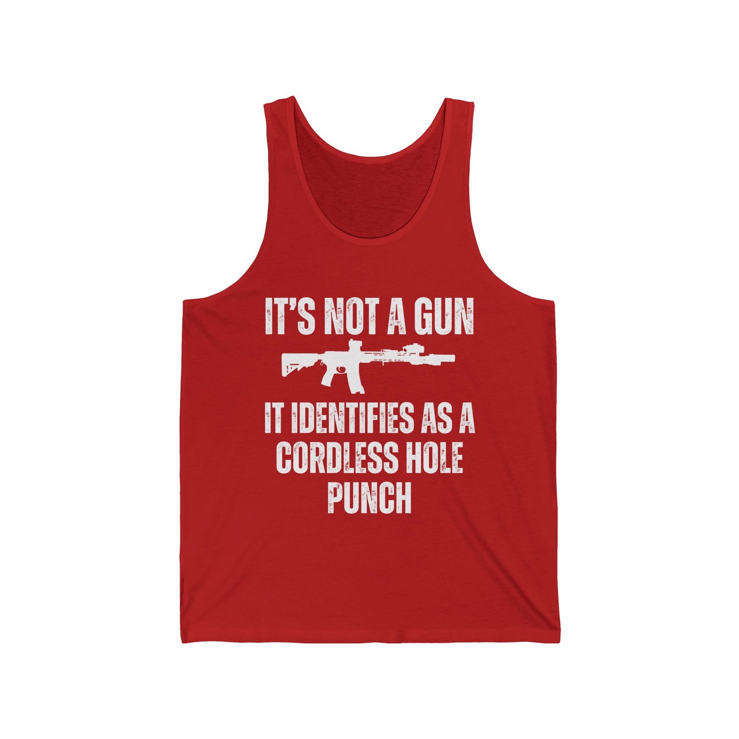 My Gun Identifies As A Cordless Hole Punch Tank Top Funny Gun Saying Shirt Pro Gun Quote Tank Tops for Mens gifts for Him gift for Dad gift