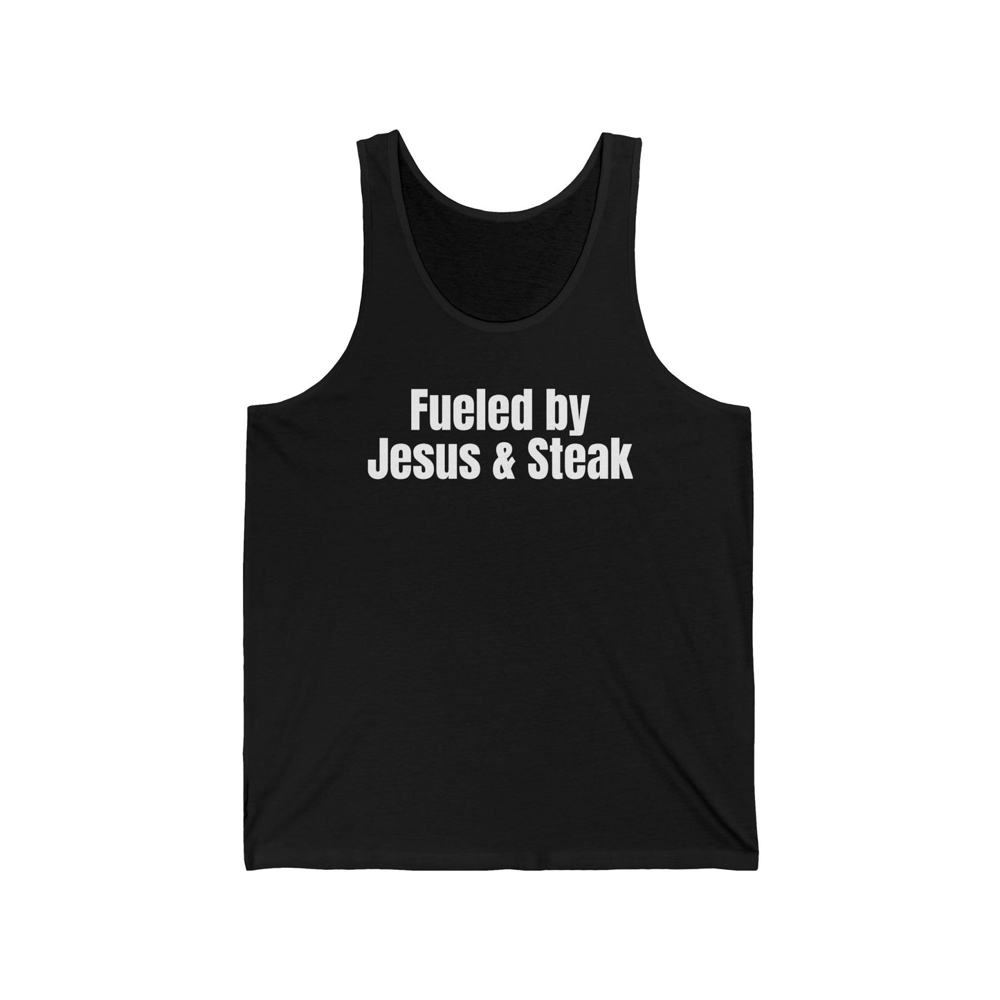 Fueled By Jesus and Steak Shirt for Christian Tank Top for the Gym Tank Tops for him gifts for her Christian Workout Shirts for Steak Lovers