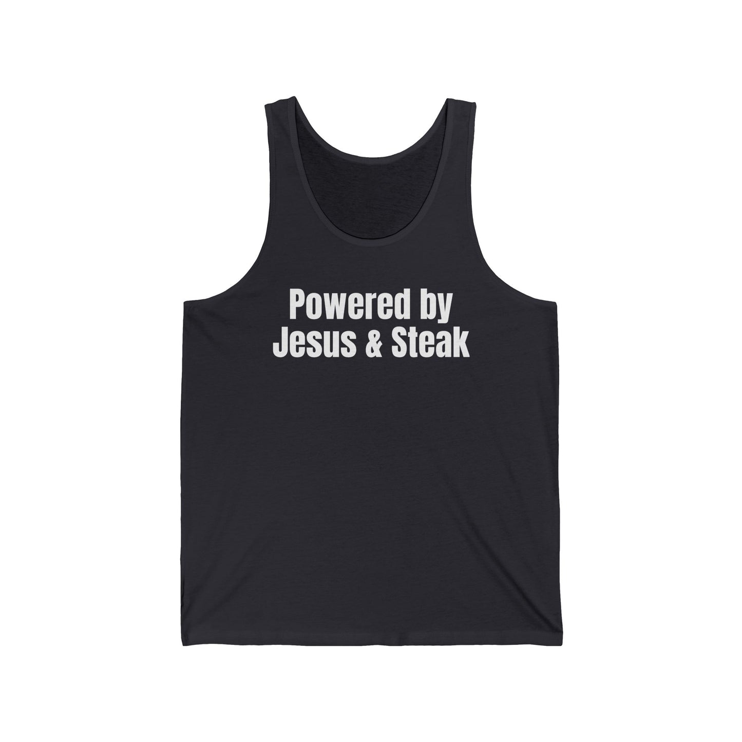 Powered By Jesus and Steak Shirt for Christian Tank Top for the Gym Tank Tops for him gifts for her Christian Workout Shirts for Steak Lover