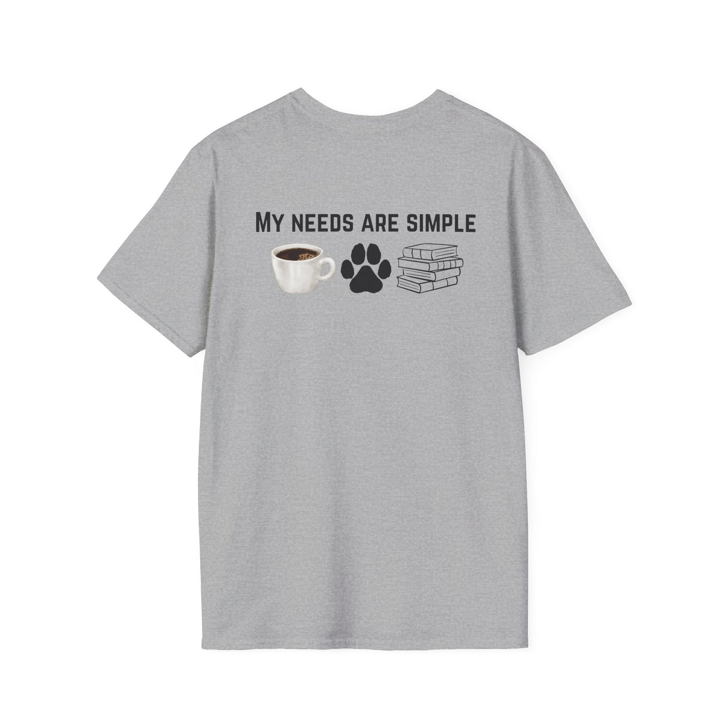 Bookworm Coffee and Dogs Unisex Softstyle T-Shirt, Dog Lover Tee, Book Lover Gift, Simple Life Shirt