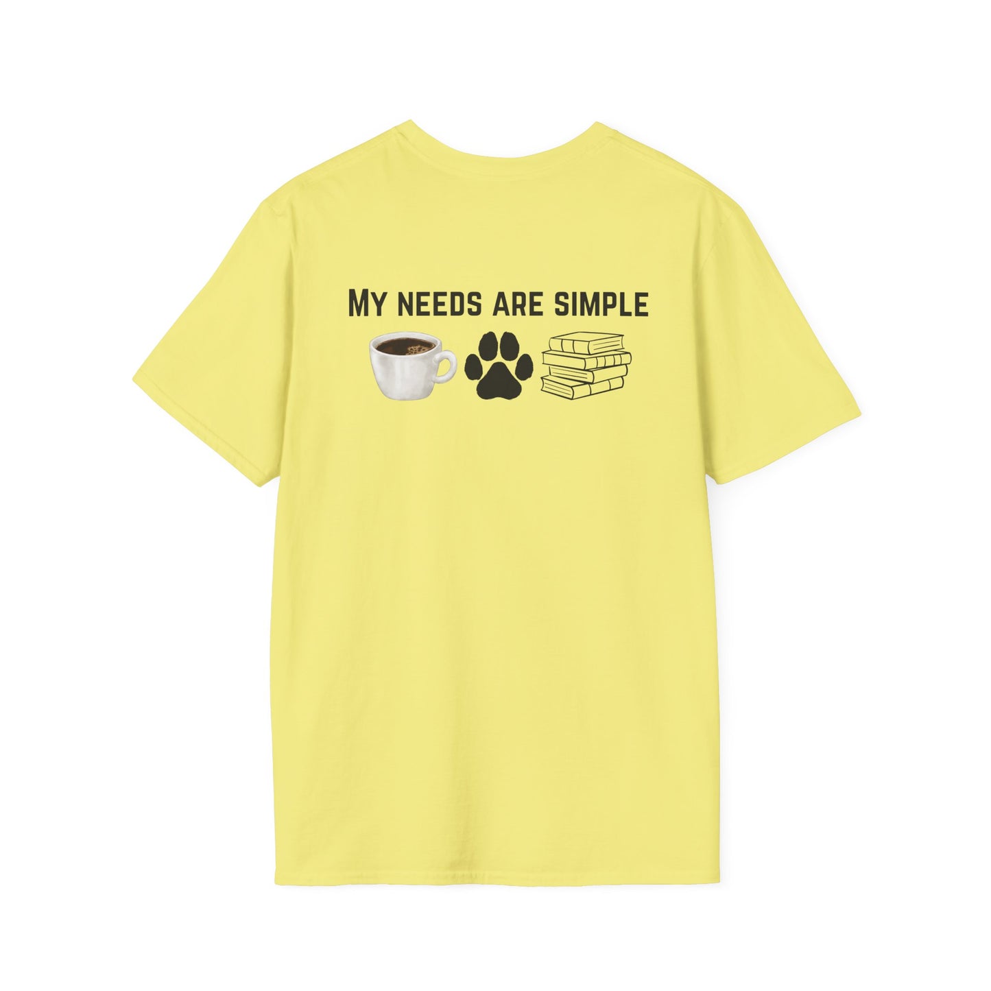 Bookworm Coffee and Dogs Unisex Softstyle T-Shirt, Dog Lover Tee, Book Lover Gift, Simple Life Shirt