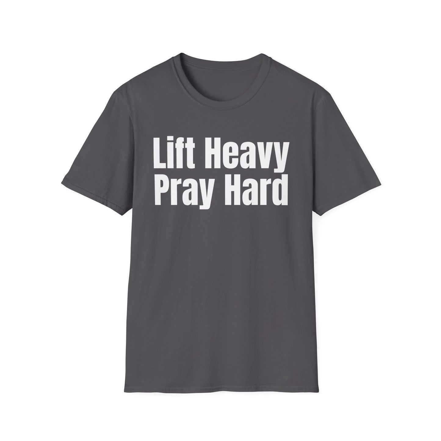 Christian Workout T-Shirt, Religious Exercise Shirt, Inspirational Gym Tee, Unisex Softstyle Top, Lift Heavy Pray Hard Apparel