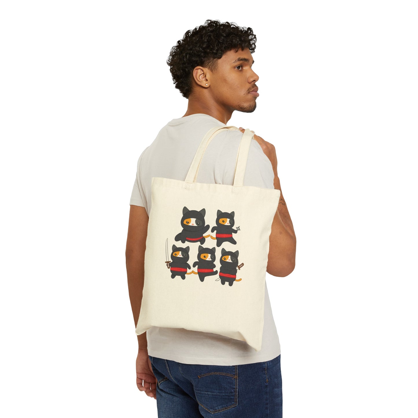 Funny Ninja Cat Tote Bag for Cat Lover gift for Her Samurai Cats Bags for Kitty Mom gifts for Cat Dad Funny gifts for Friend