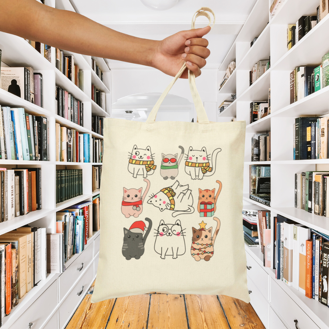 Minimalist Cats Canvas Tote Bag Trending Kitty Cat Totes for Mom gifts for Cat Lover gift for Her Funny Kitten Bag Reusable Shopping Bags