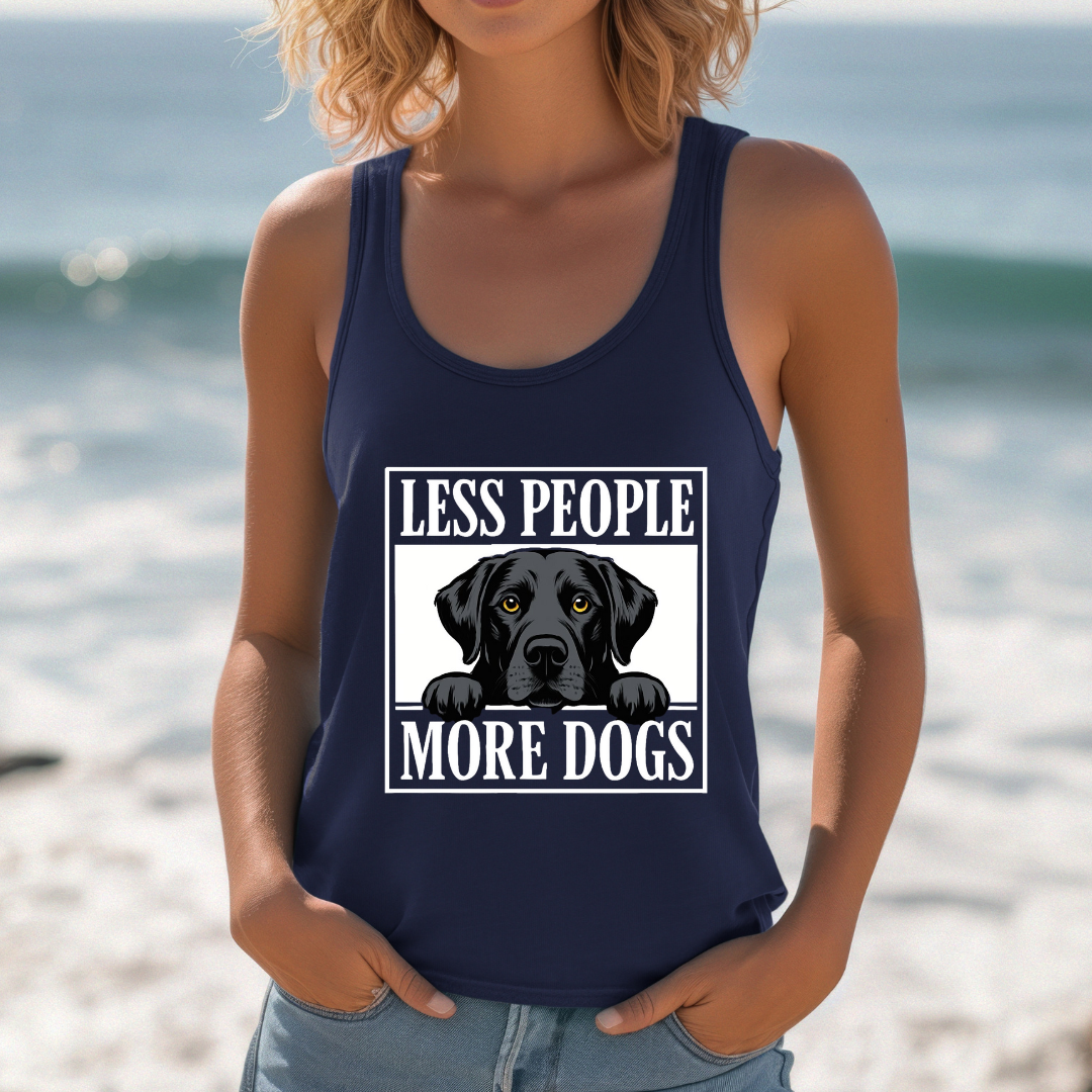 Black Lab Dog Lover Unisex Tank Top, Less People More Dogs Labrador Retriever Sleeveless Shirt, Pet Owner Gift, Animal Lover Tee, Summer
