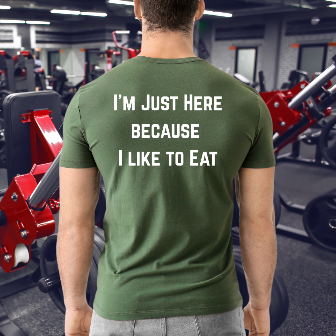 Workout Top for Gym gifts for Gym Girl T-shirt I'm Just Here Because I Like to Eat T-shirt Fitness Tees Workout Tee Shirts for him gifts