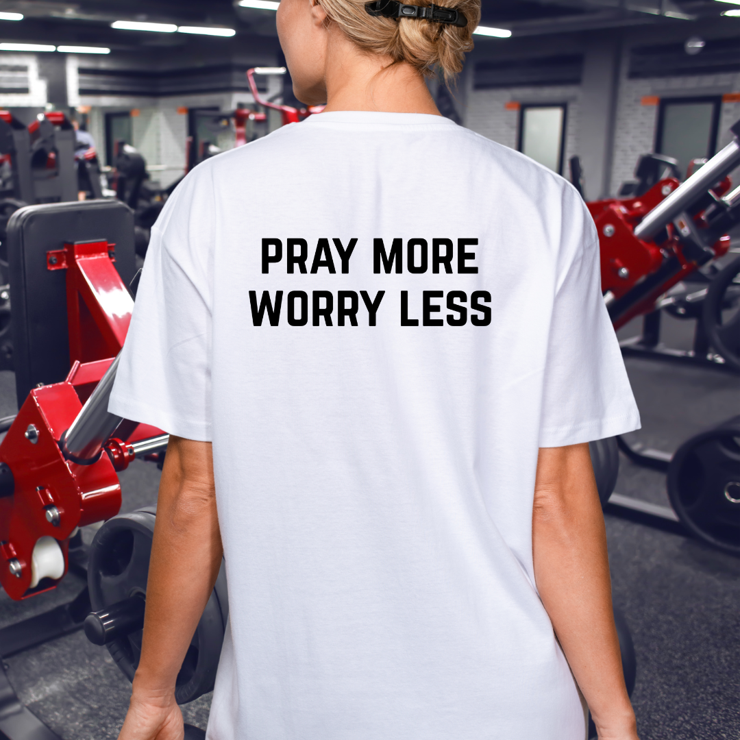 Pray More Worry Less Unisex Softstyle T-Shirt, Religious Tee, Positive Vibes Shirt, Inspirational Apparel, Faith Gift, Christian Clothing